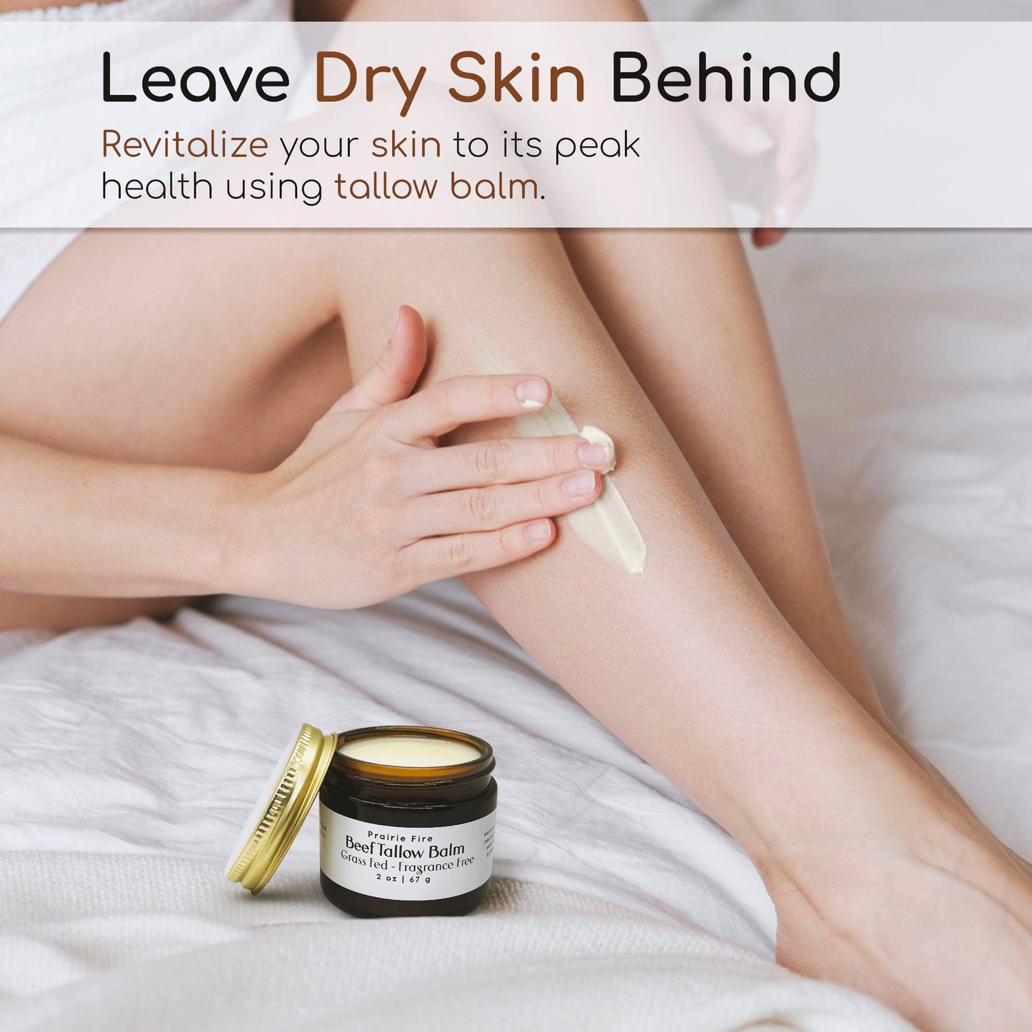 Organic beef tallow balm in a 4 oz jar from Prairie Fire Tallow, made in the USA, moisturizing and fragrance-free skin care lotion.