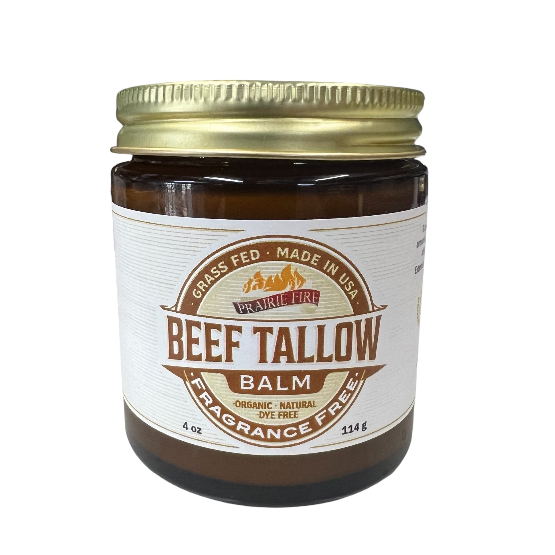 Prairie Fire Tallow Beef Tallow Balm 4 oz moisturizing lotion with organic grass-fed tallow, fragrance-free skin care product.