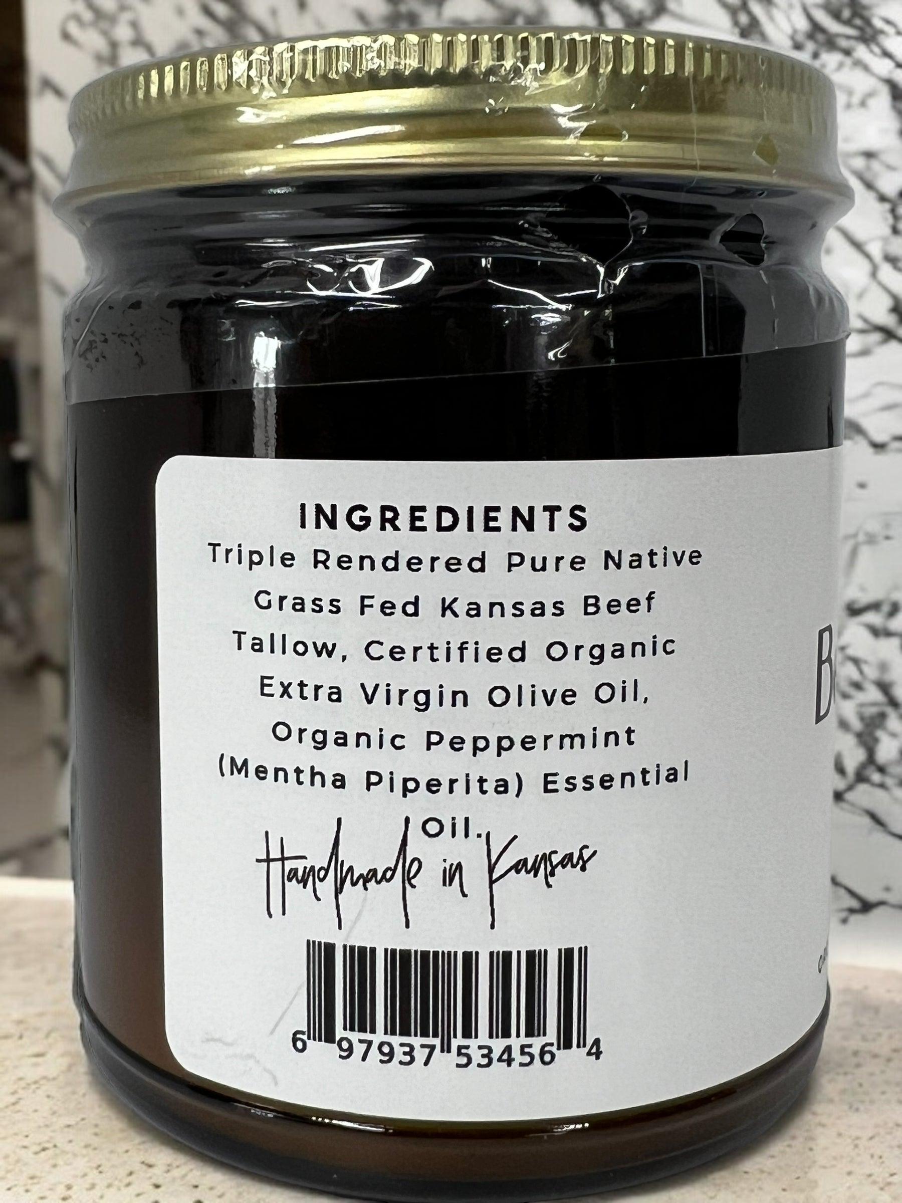 Prairie Fire Tallow Beef Tallow Balm in 4 oz jar, organic grass-fed, fragrance-free moisturizer for skin care, made in the USA.