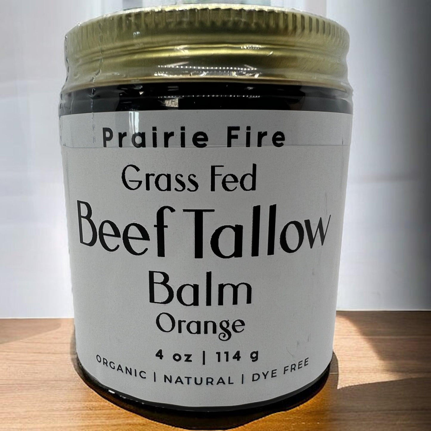Prairie Fire Tallow 4 oz beef tallow balm moisturizer with organic grass-fed tallow, fragrance-free skin care in a jar.