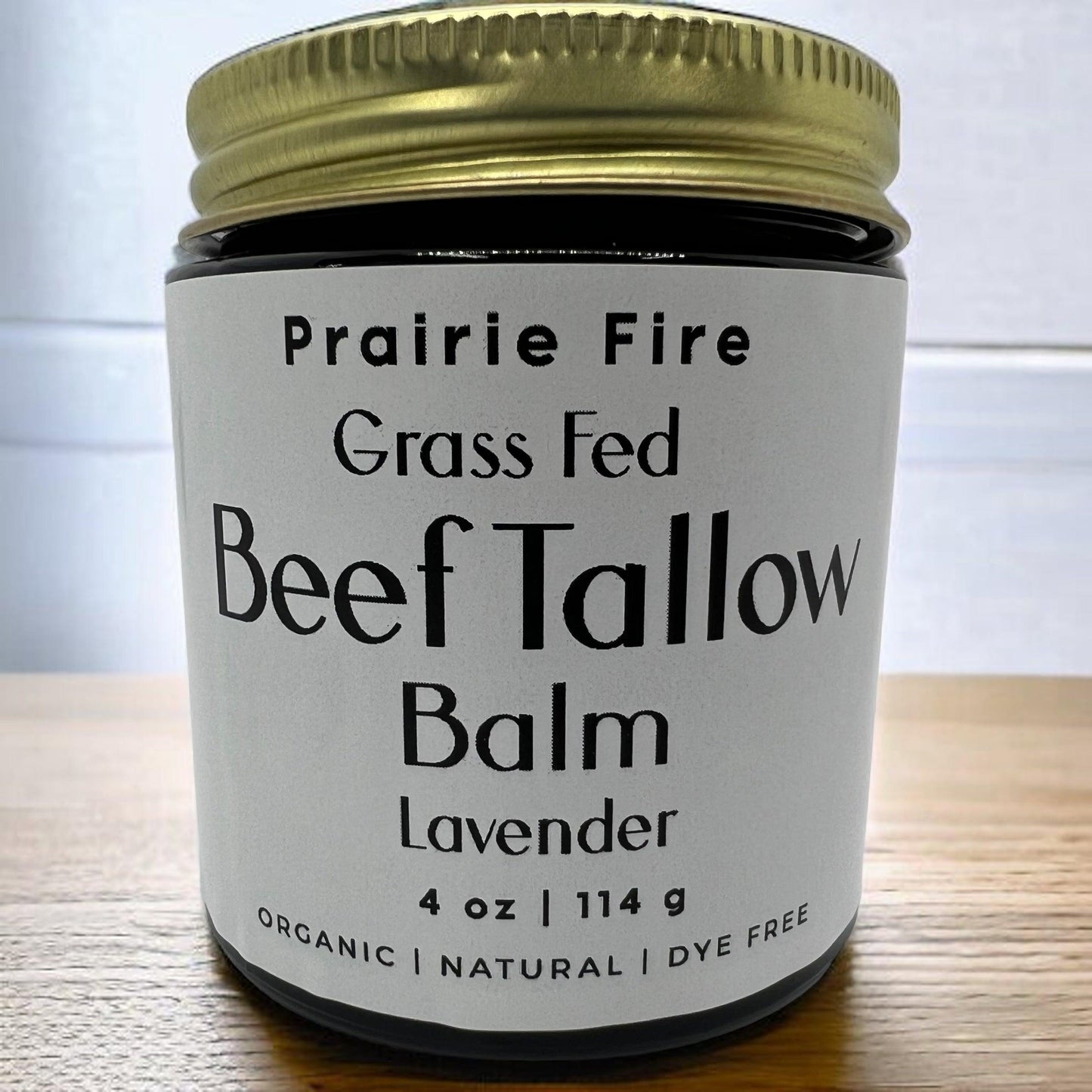 Prairie Fire Tallow Beef Tallow Balm in 4 oz jar, organic grass-fed, fragrance-free moisturizer for nourishing skin care.
