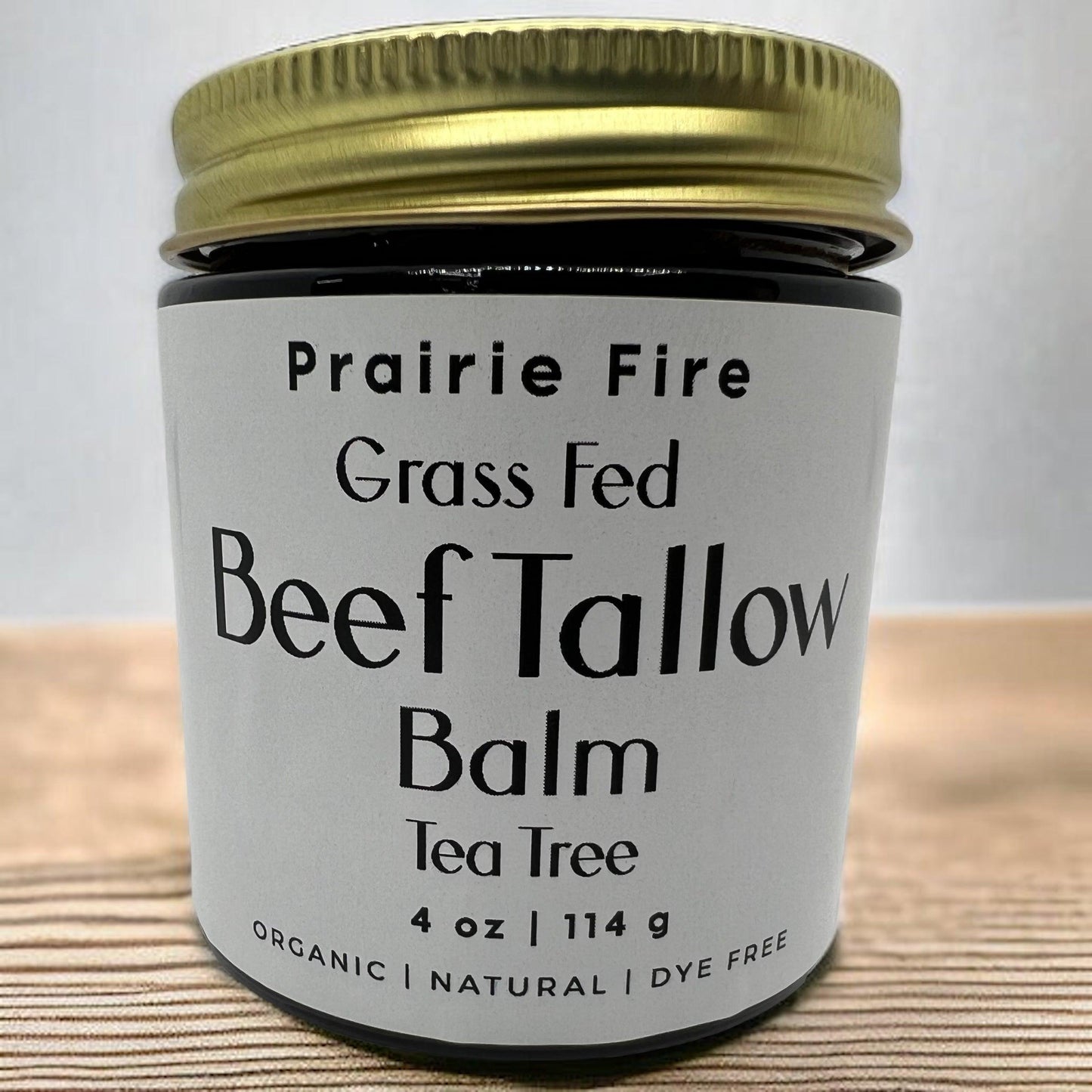 Prairie Fire Tallow Beef Tallow Balm 4 oz moisturizer jar, organic, grass-fed, made in USA, fragrance-free skin care product.