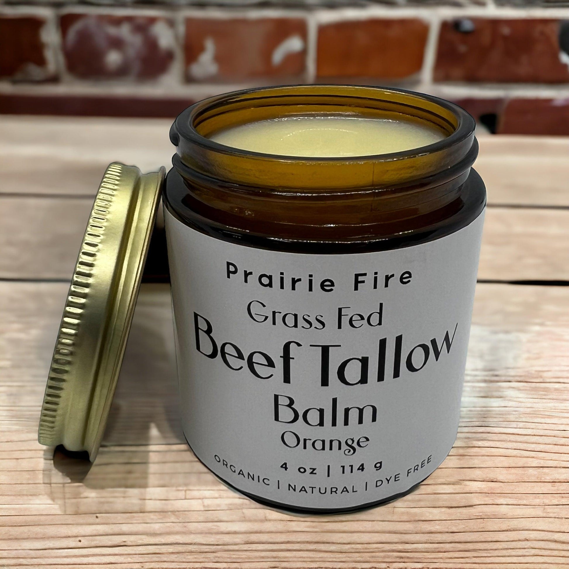 Prairie Fire Tallow Moisturizer with beef tallow in a 4 oz jar, organic, grass-fed, fragrance-free skin care lotion.