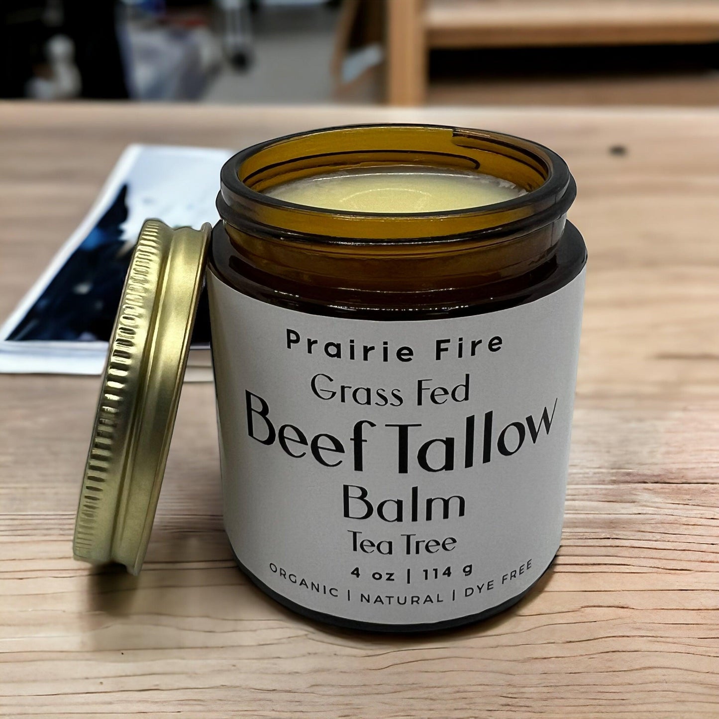 Prairie Fire Tallow Beef Tallow Balm 4 oz, organic, grass-fed, fragrance-free moisturizer for nourishing skin care.
