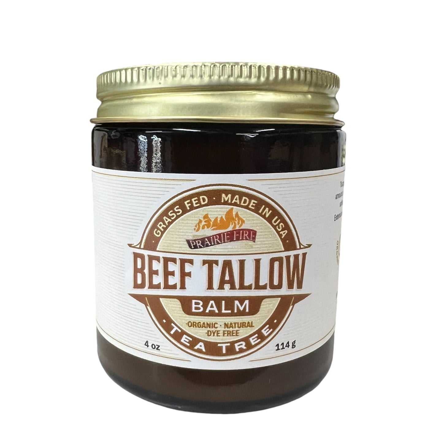 Organic beef tallow balm by Prairie Fire Tallow, 4 oz moisturizing skin care lotion with natural ingredients, made in the USA.