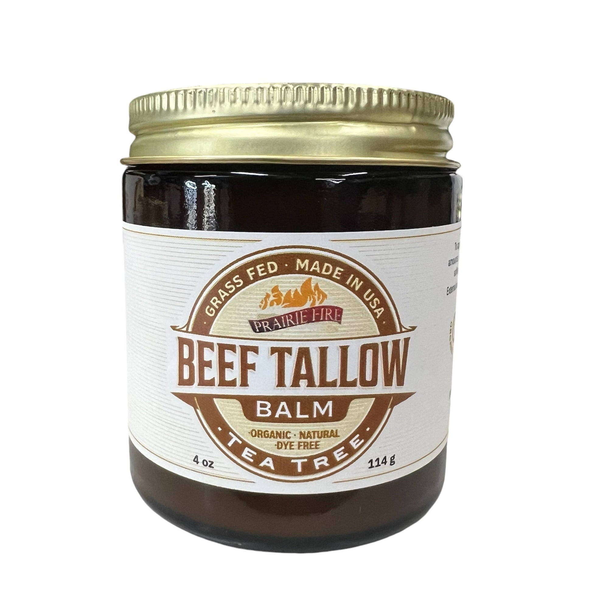 Organic beef tallow balm by Prairie Fire Tallow, 4 oz moisturizing skin care lotion with natural ingredients, made in the USA.