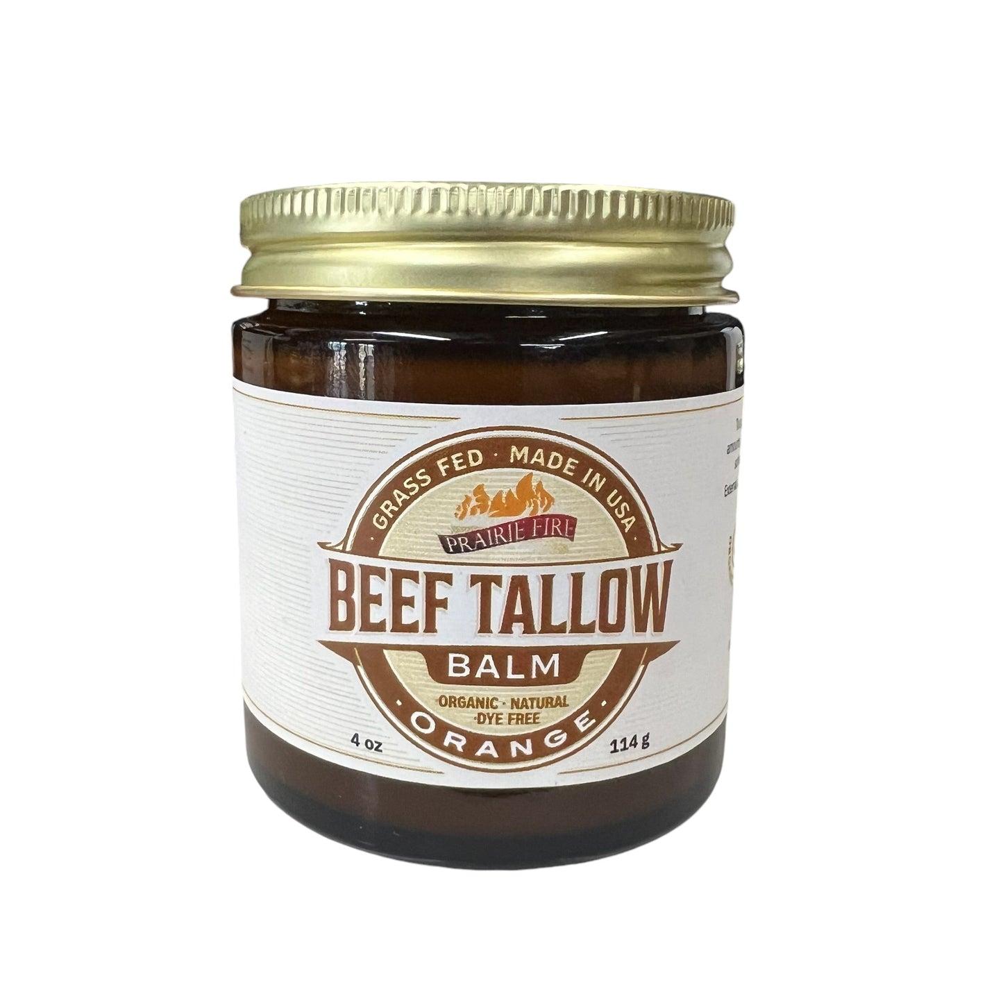 Organic beef tallow balm by Prairie Fire Tallow in 4 oz jar, moisturizing skin care with grass-fed, finished tallow.