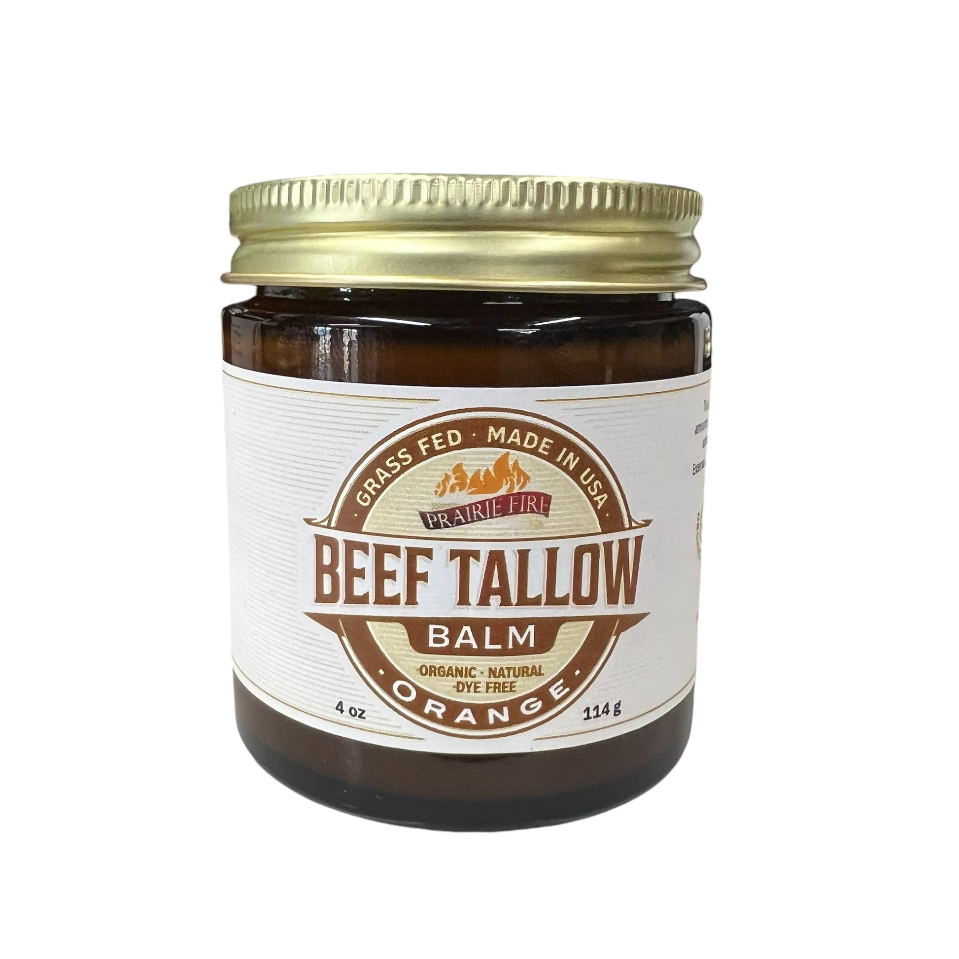 Organic beef tallow balm by Prairie Fire Tallow in 4 oz jar, moisturizing skin care with grass-fed, finished tallow.
