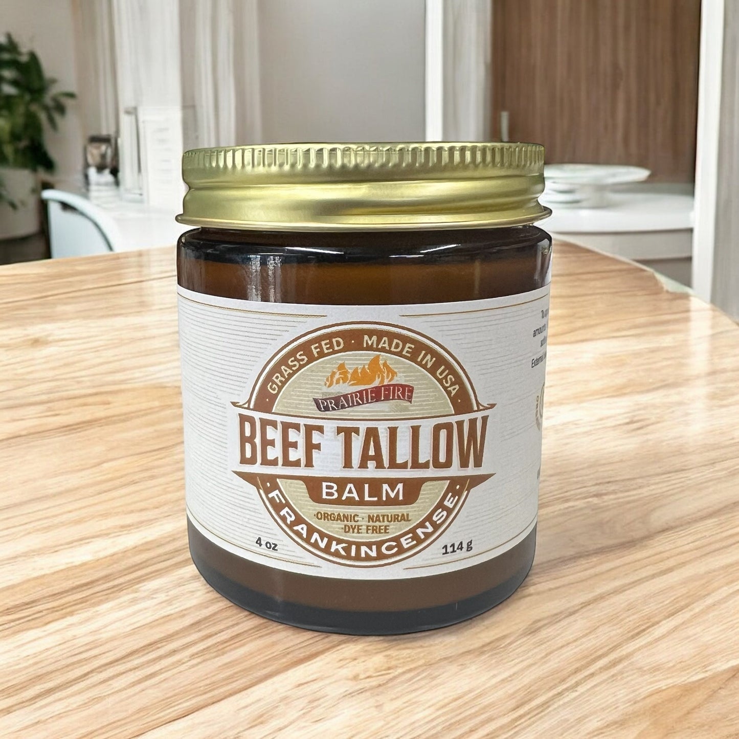 Prairie Fire Tallow Beef Tallow Balm 4 oz organic grass-fed moisturizer in a jar, made in USA, fragrance-free skin care product.