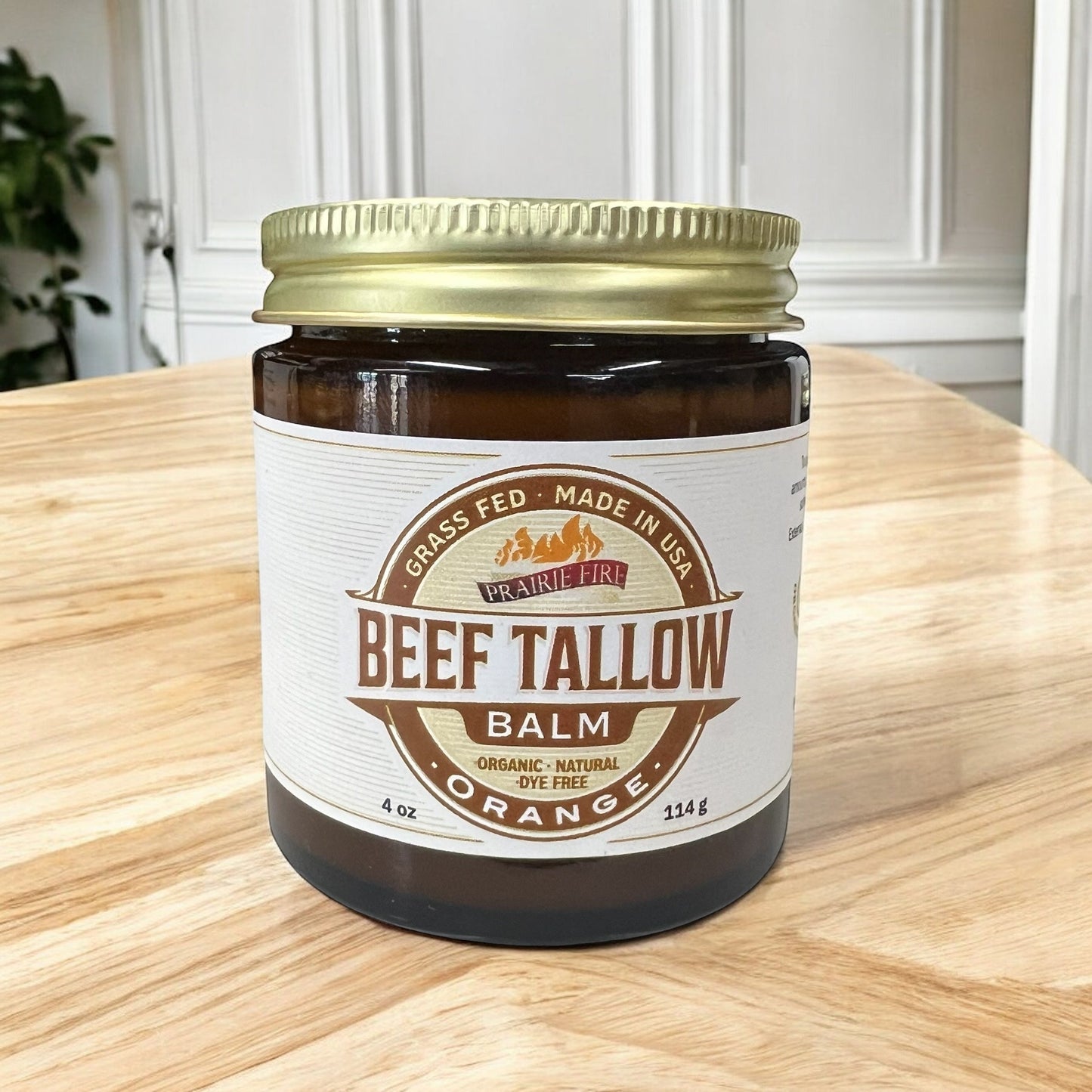 Prairie Fire Tallow Beef Tallow Balm 4 oz moisturizing lotion made in USA with organic grass-fed tallow for skin care.
