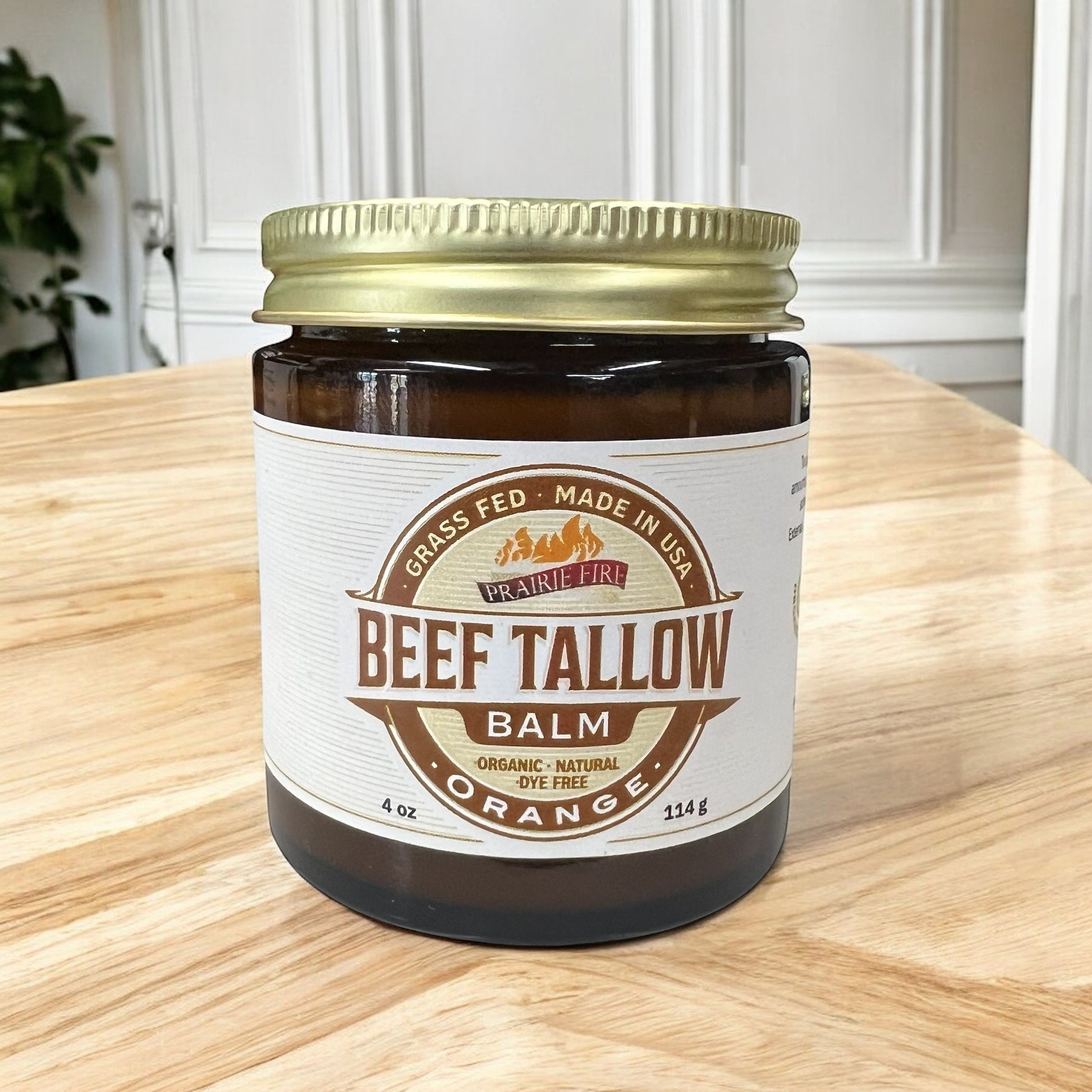 Prairie Fire Tallow Beef Tallow Balm 4 oz moisturizing lotion made in USA with organic grass-fed tallow for skin care.
