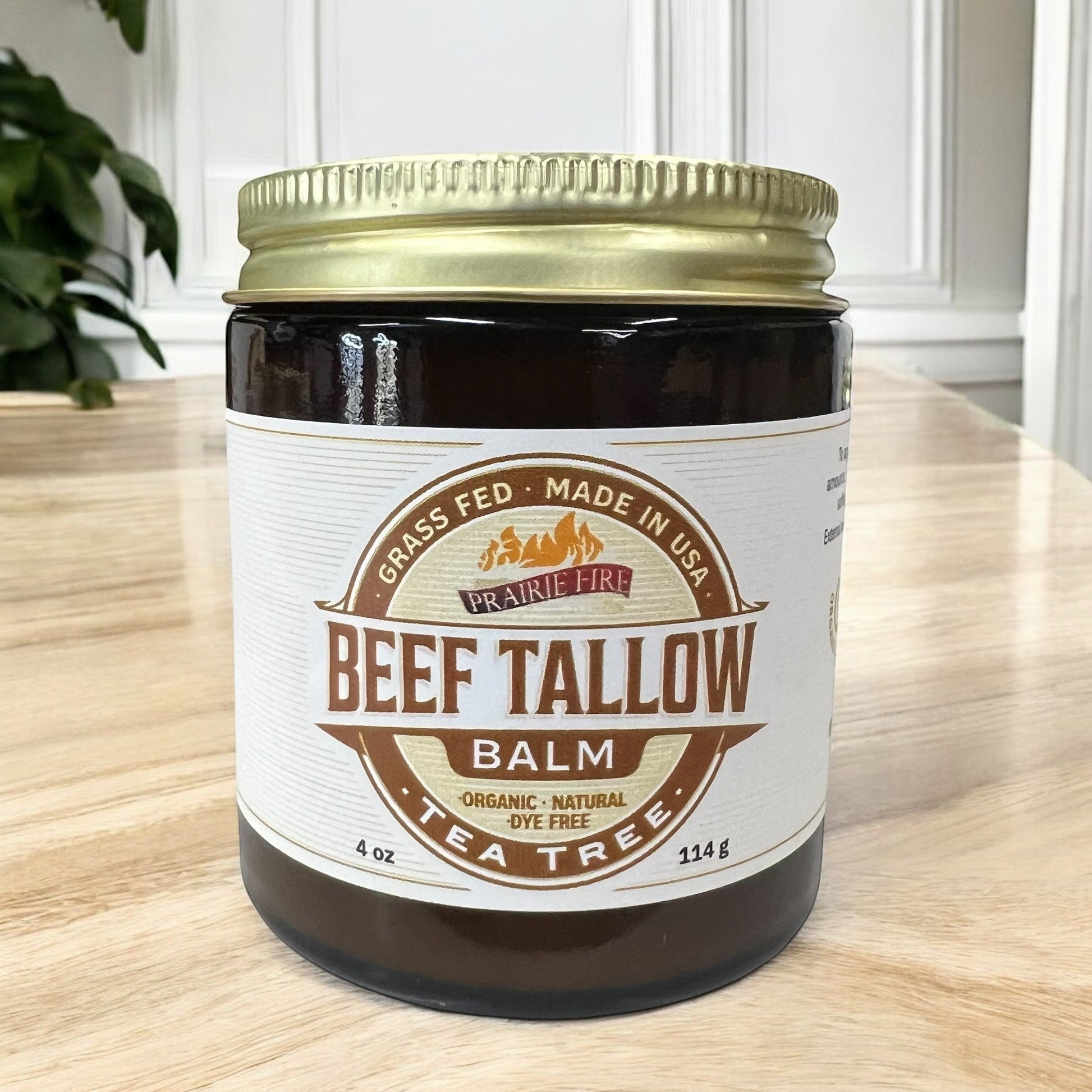 Prairie Fire Tallow Beef Tallow Balm, 4 oz, organic grass-fed moisturizer in a jar, made in the USA for nourishing skin care.