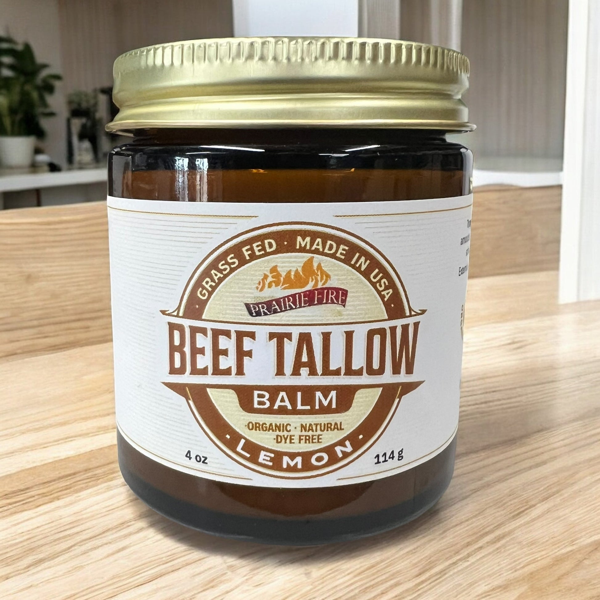 Organic beef tallow balm in a 4 oz jar by Prairie Fire Tallow, moisturizing skin care with grass-fed, finished tallow.