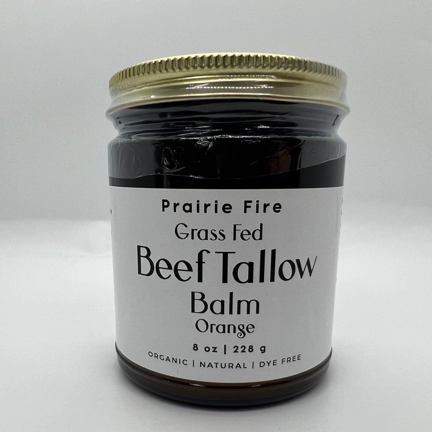 Organic beef tallow balm in 8 oz jar by Prairie Fire Tallow, moisturizing, fragrance-free skin care made in USA from grass-fed beef.