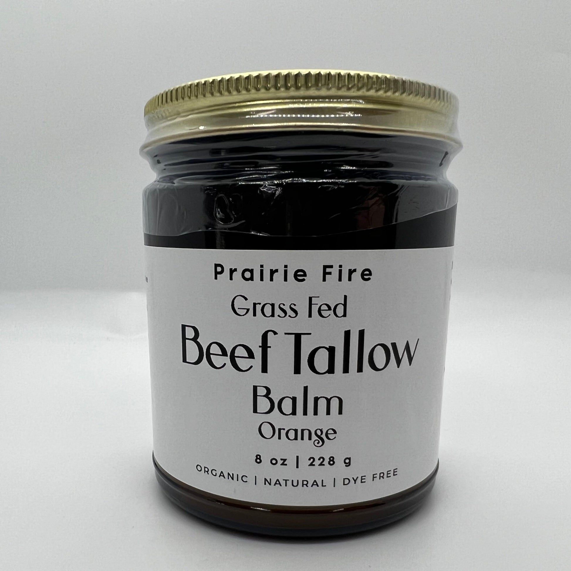 Organic beef tallow balm in 8 oz jar by Prairie Fire Tallow, moisturizing, fragrance-free skin care made in USA from grass-fed beef.