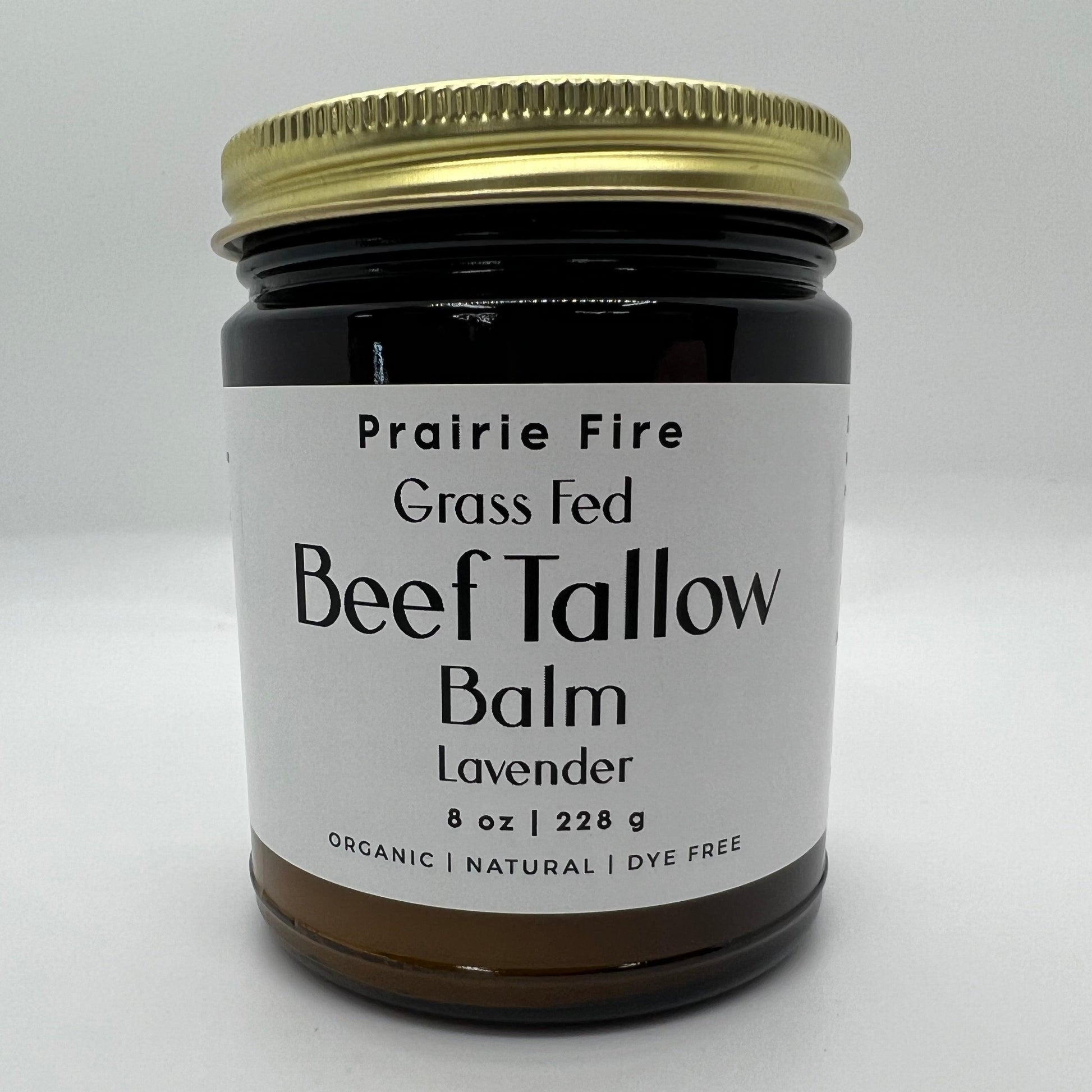 Organic beef tallow balm in 8 oz jar by Prairie Fire Tallow, moisturizing skin care with natural, grass-fed ingredients.