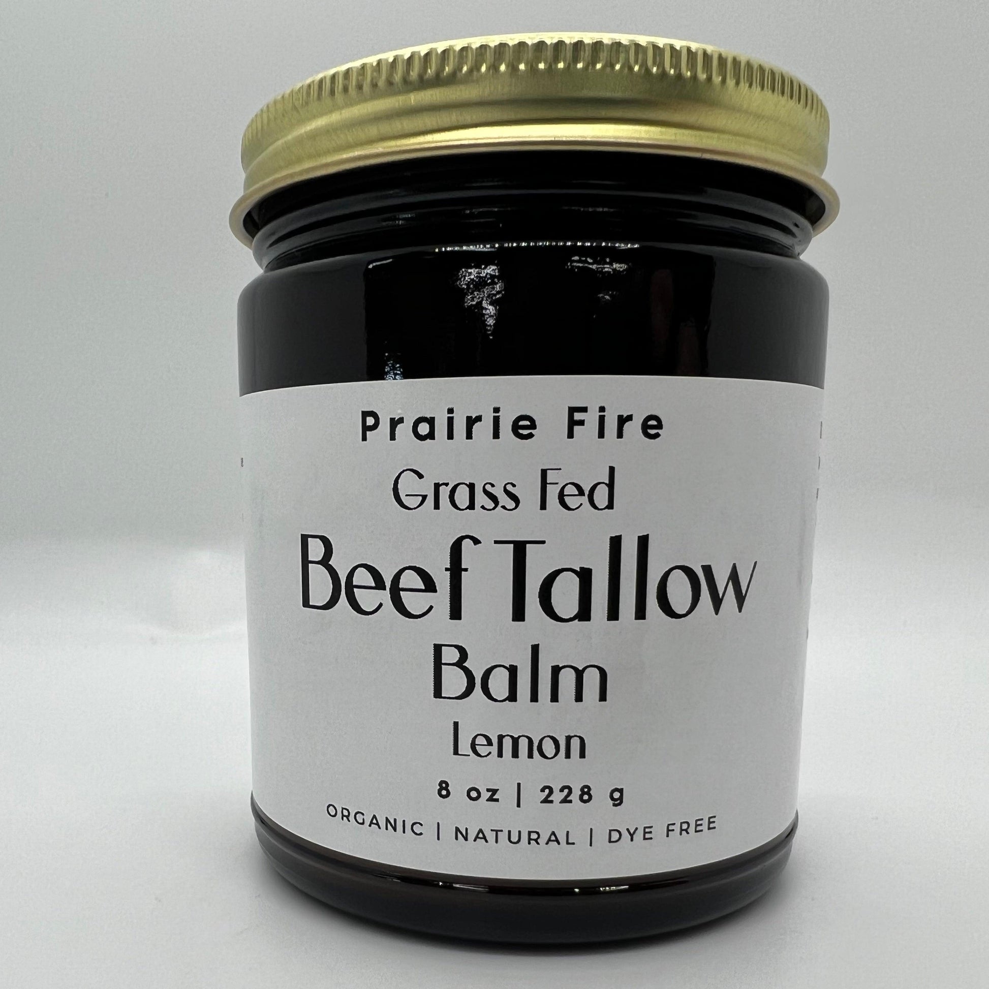 Organic beef tallow balm by Prairie Fire Tallow in 8 oz jar, moisturizing skin care made in the USA from grass-fed, finished beef fat.