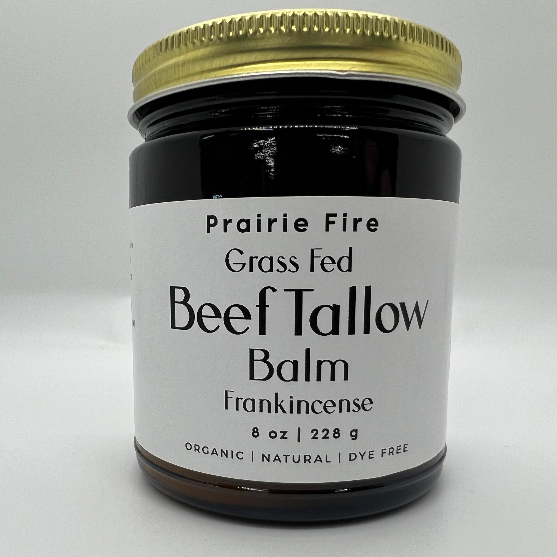 Prairie Fire Tallow Moisturizing Balm in 8 oz jar, fragrance-free, made in USA from organic grass-fed beef tallow, skin care lotion.