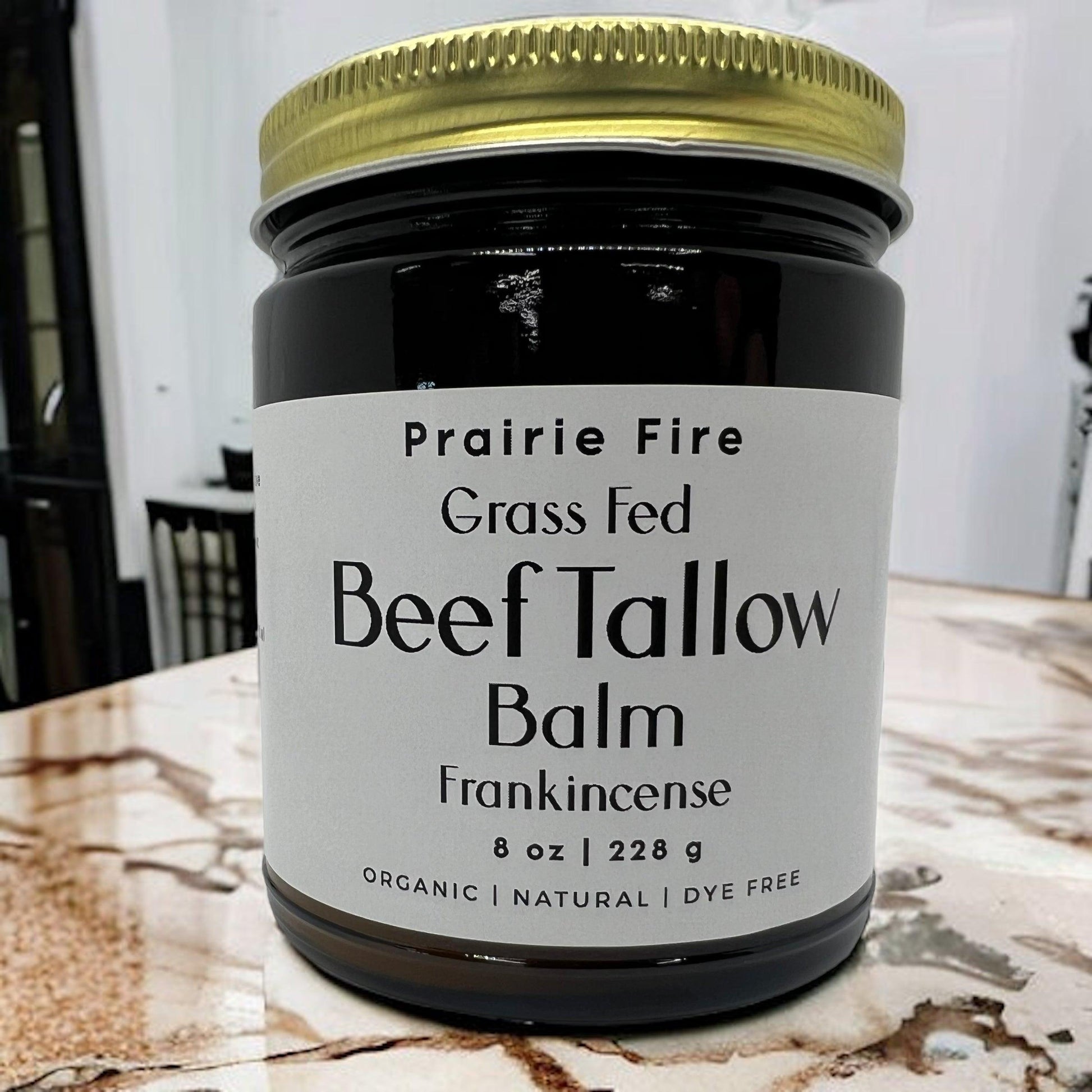 Organic beef tallow balm by Prairie Fire Tallow, 8 oz moisturizing lotion, made in the USA with grass-fed, finished beef tallow.