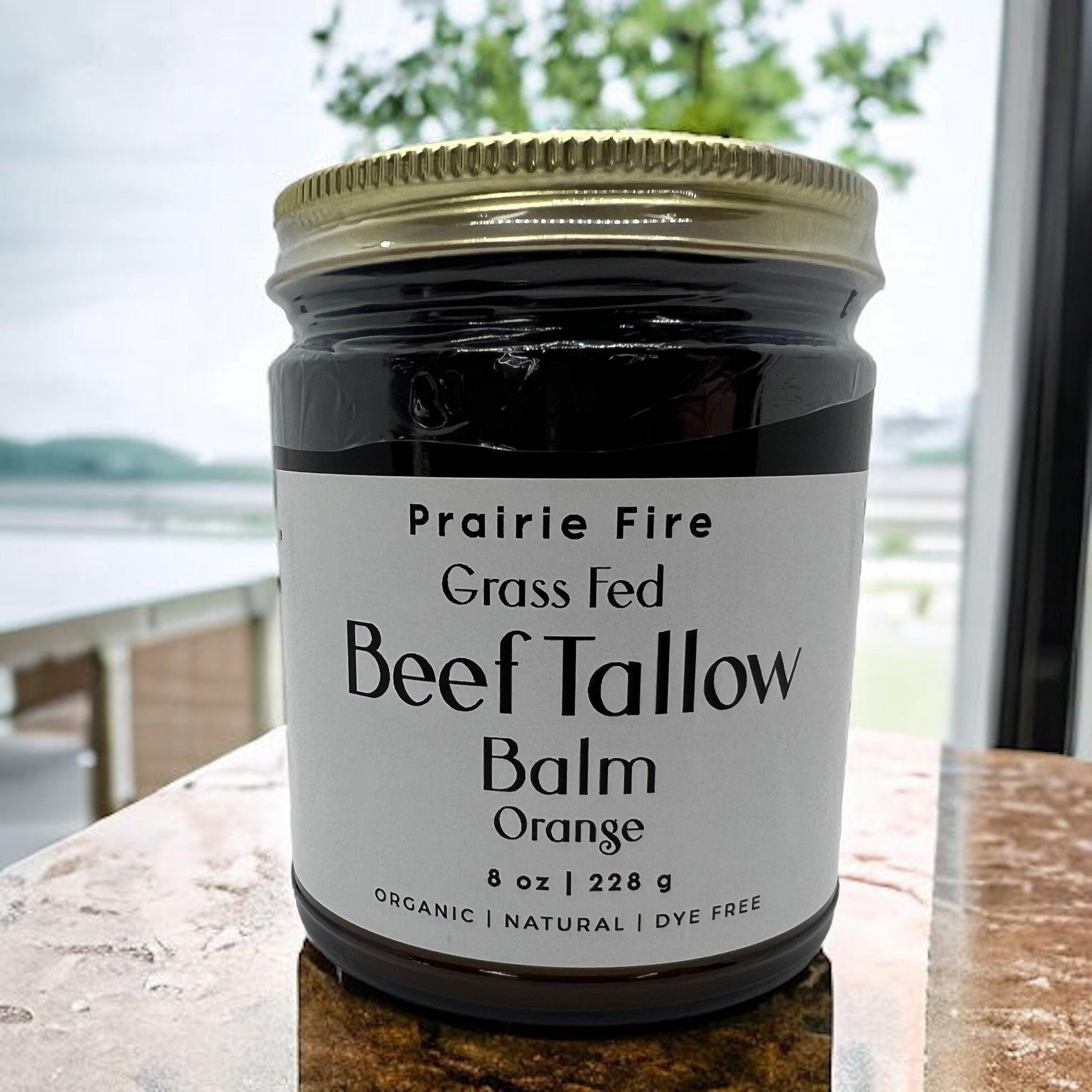 Organic Beef Tallow Balm by Prairie Fire in a 8 oz jar, moisturizing skin care made in USA from grass-fed, finished beef tallow.