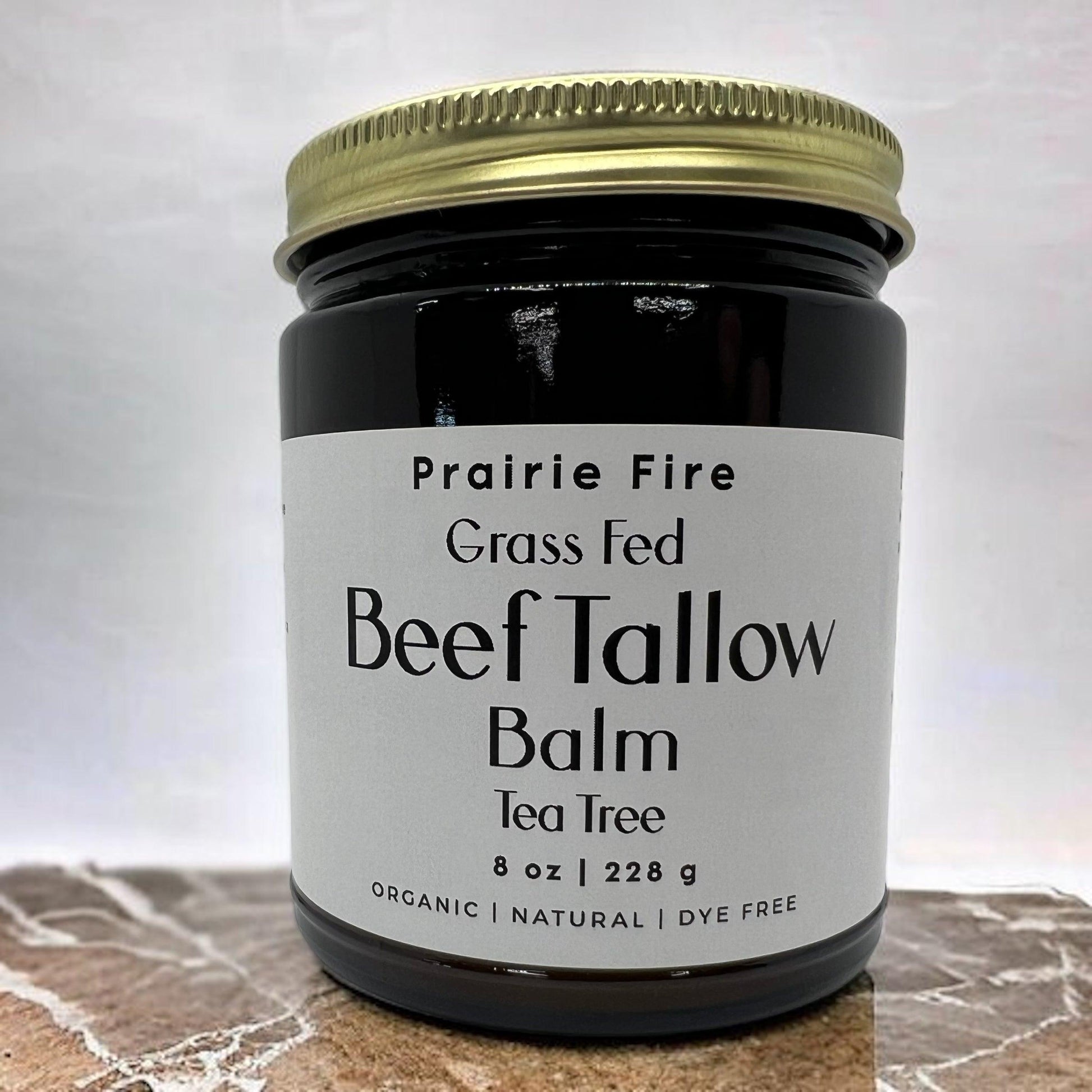 Organic beef tallow balm by Prairie Fire Tallow in 8 oz jar, moisturizing skin care lotion made in USA from grass-fed, finished beef tallow.