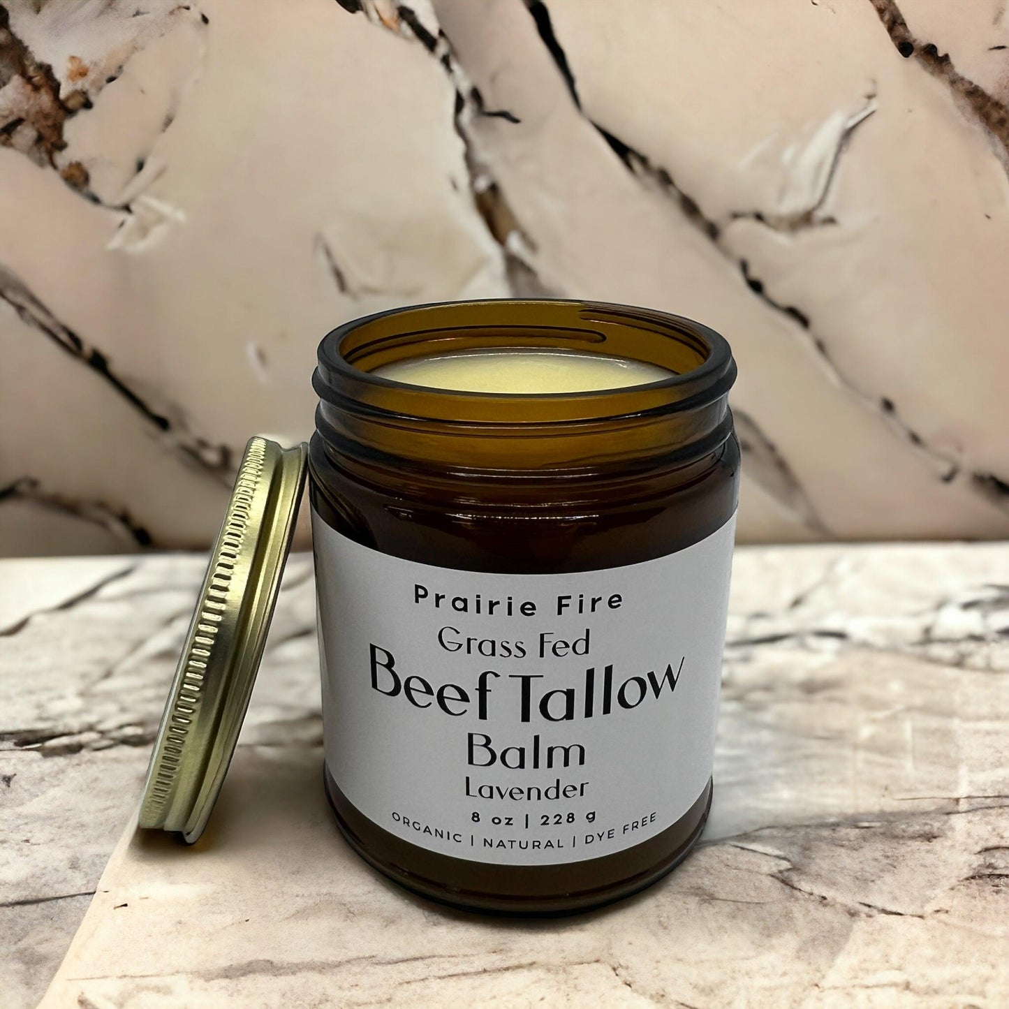Beef tallow balm lotion by Prairie Fire Tallow, organic, grass-fed, fragrance-free moisturizer in 8 oz jar for skin hydration