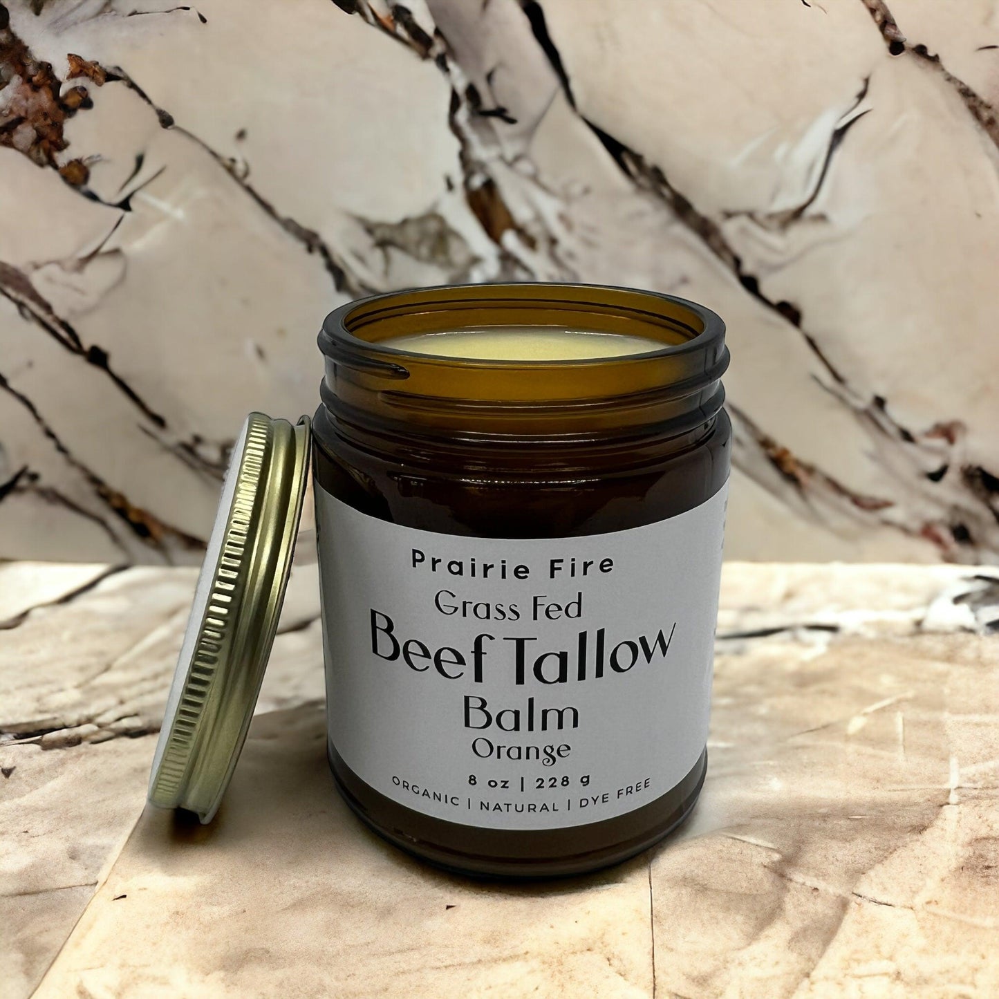 Organic beef tallow balm lotion by Prairie Fire Tallow, 8 oz, moisturizing skin care made in USA with grass-fed, finished beef tallow.