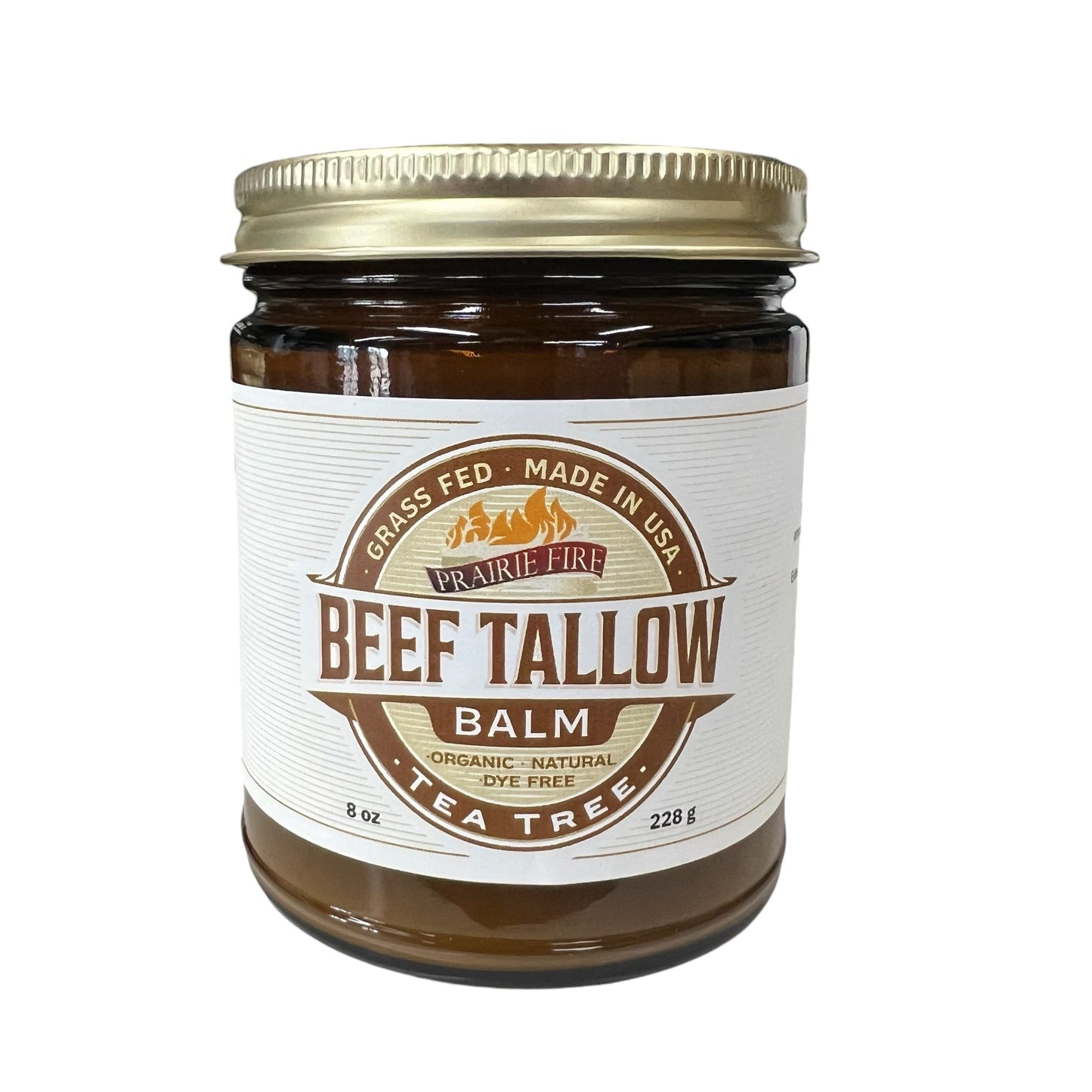 Prairie Fire Tallow Beef Tallow Balm 8 oz moisturizer in a jar, made in USA from organic grass-fed beef for skin hydration.
