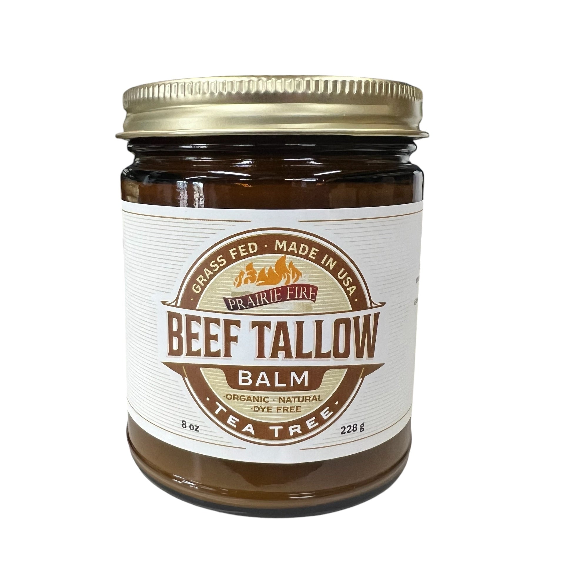 Prairie Fire Tallow Beef Tallow Balm 8 oz moisturizer in a jar, made in USA from organic grass-fed beef for skin hydration.