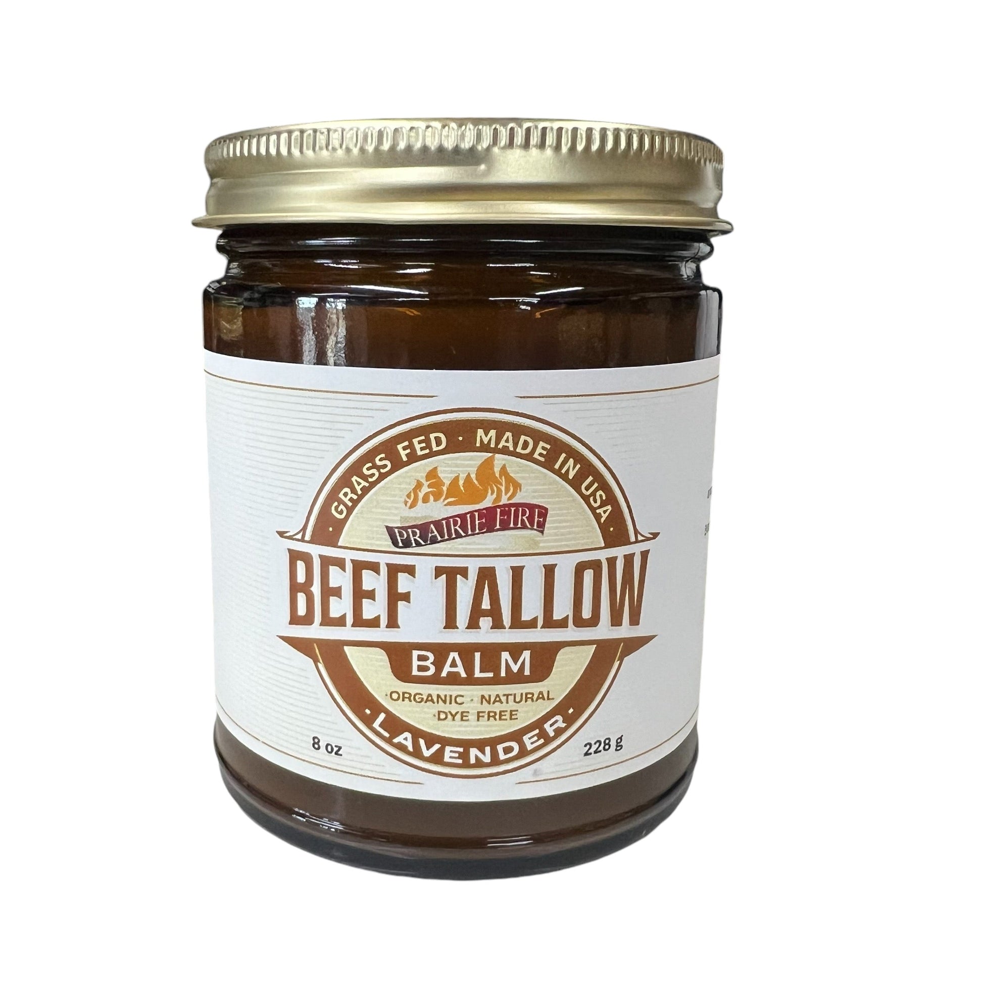 Organic beef tallow balm in a white jar, made in the USA, moisturizing skin care for dry skin, from Prairie Fire Tallow.