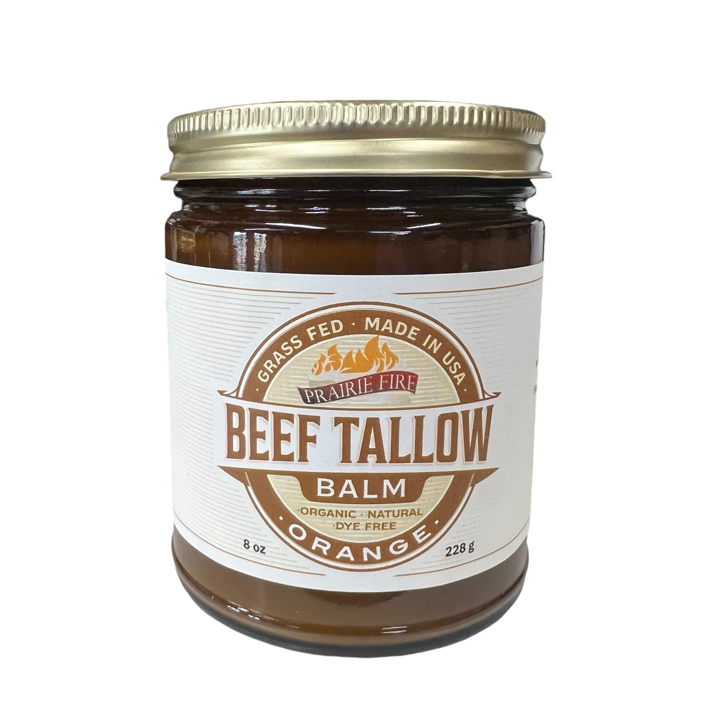 Organic beef tallow balm in 8 oz jar by Prairie Fire Tallow, moisturizing skin care with natural, grass-fed ingredients.