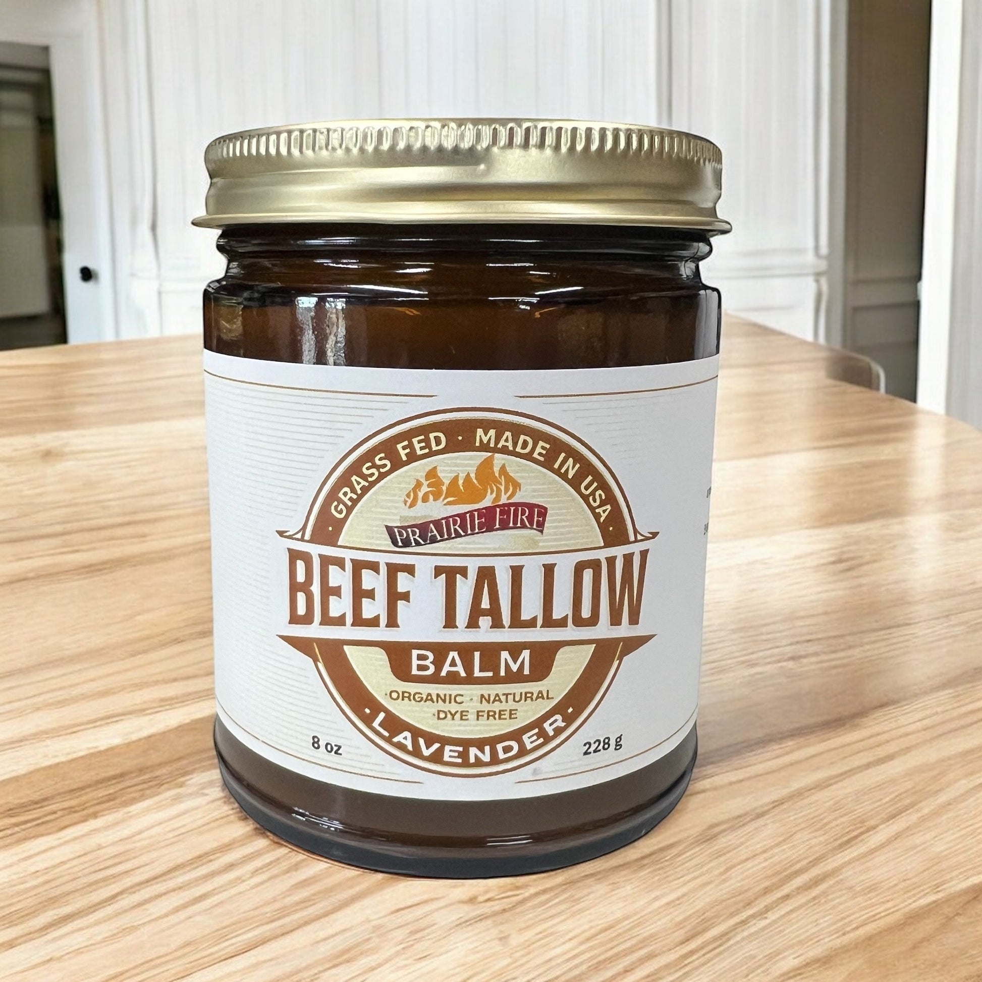Prairie Fire Tallow Beef Tallow Balm 8 oz moisturizer in a jar, made in USA with organic grass-fed beef for nourishing skin care.