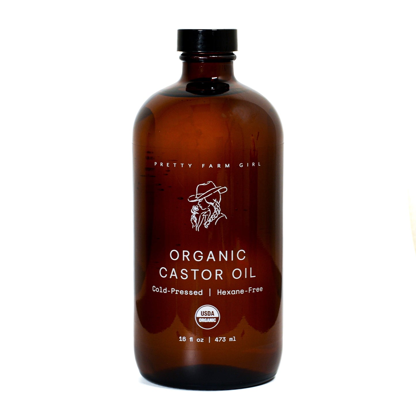 Organic Pure Castor Oil and cloth pack bundle by Pretty Farm Girl, featuring an 8oz bottle of castor oil and reusable cloth.