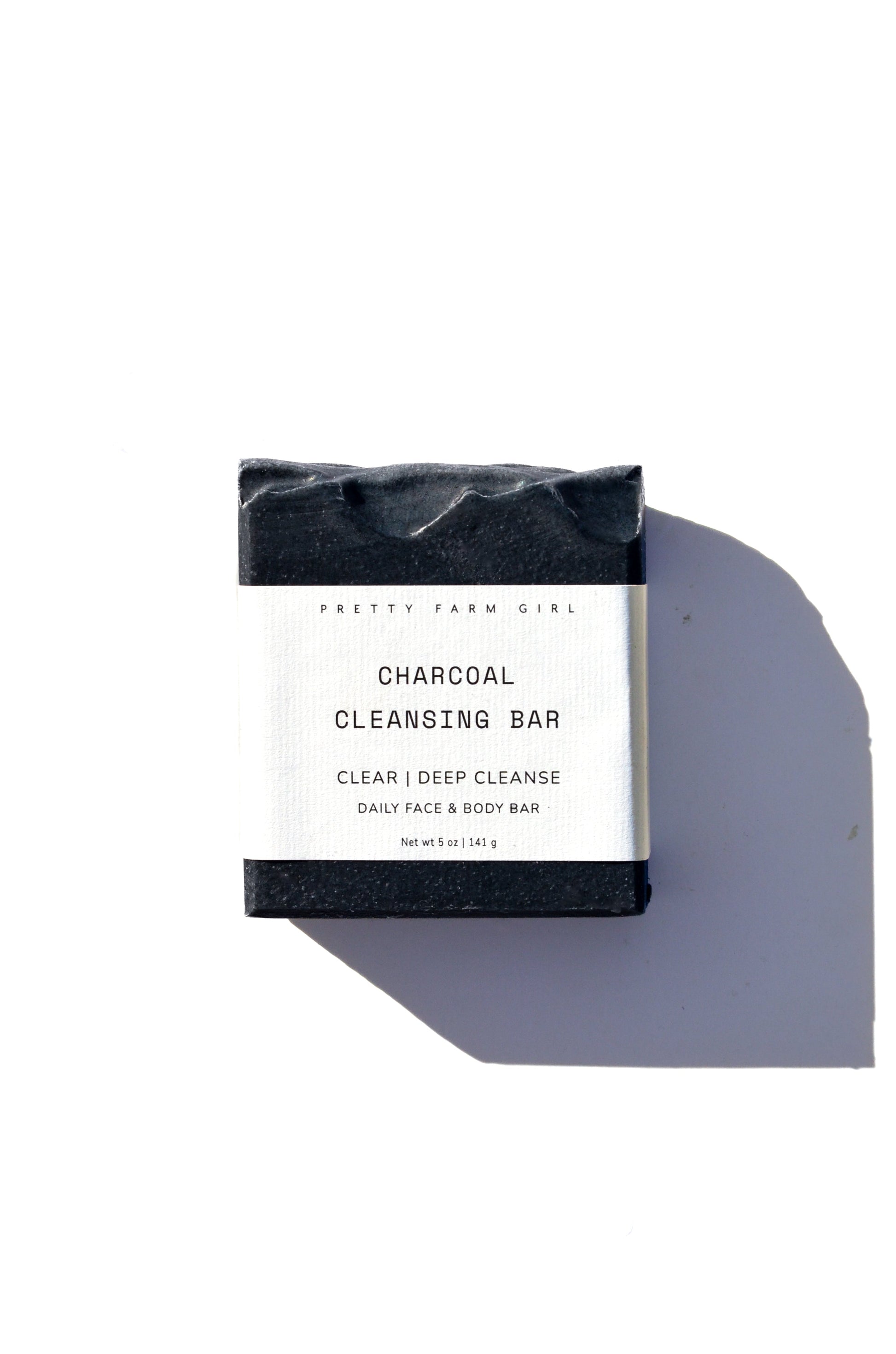 Handmade Pretty Farm Girl clarifying charcoal bar soap with tallow and goat milk, shown as a natural soap bar.