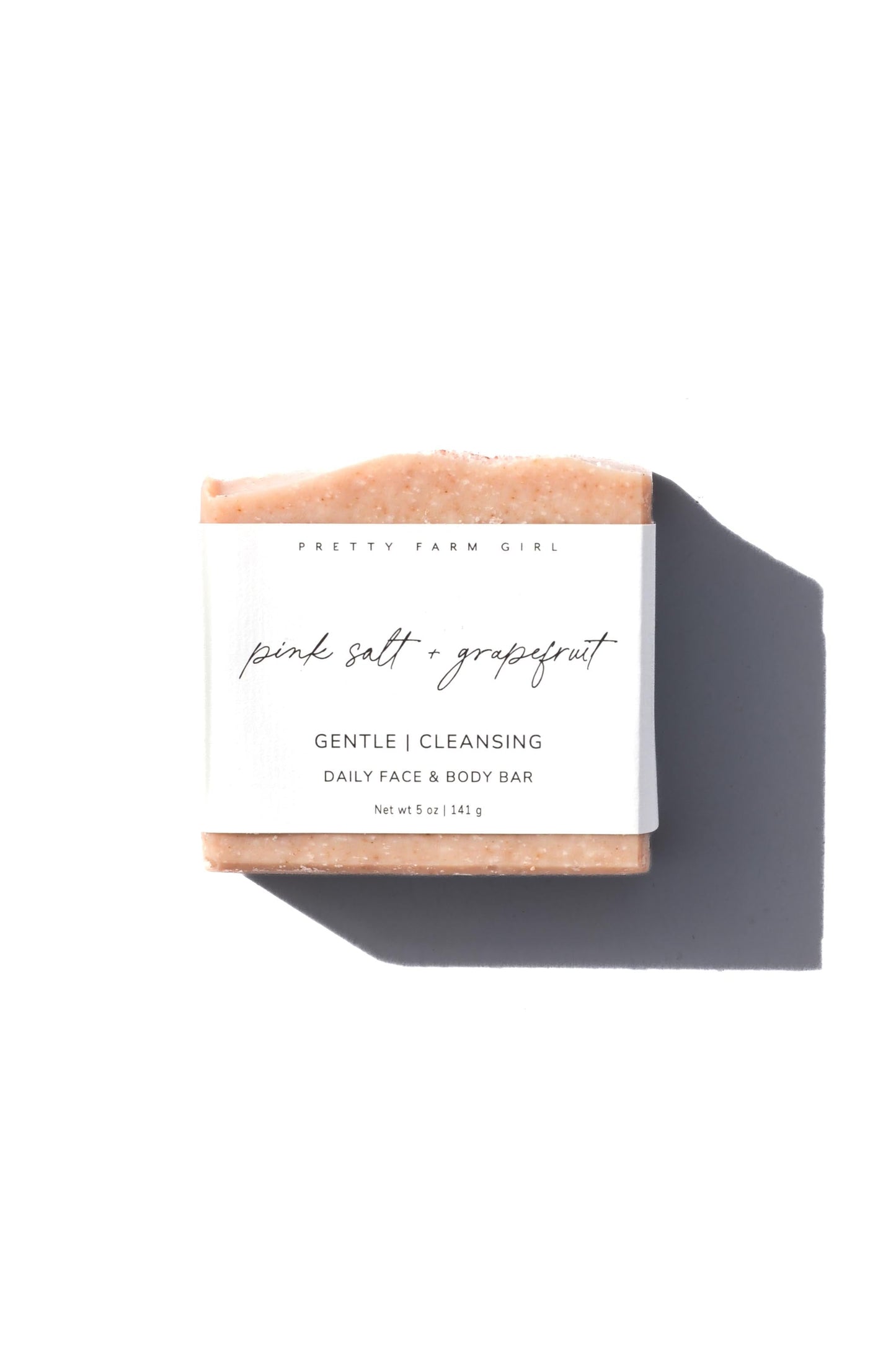Handmade Pink Salt and Grapefruit Bar Soap by Pretty Farm Girl, featuring tallow and goat milk for cleansing and hydration.