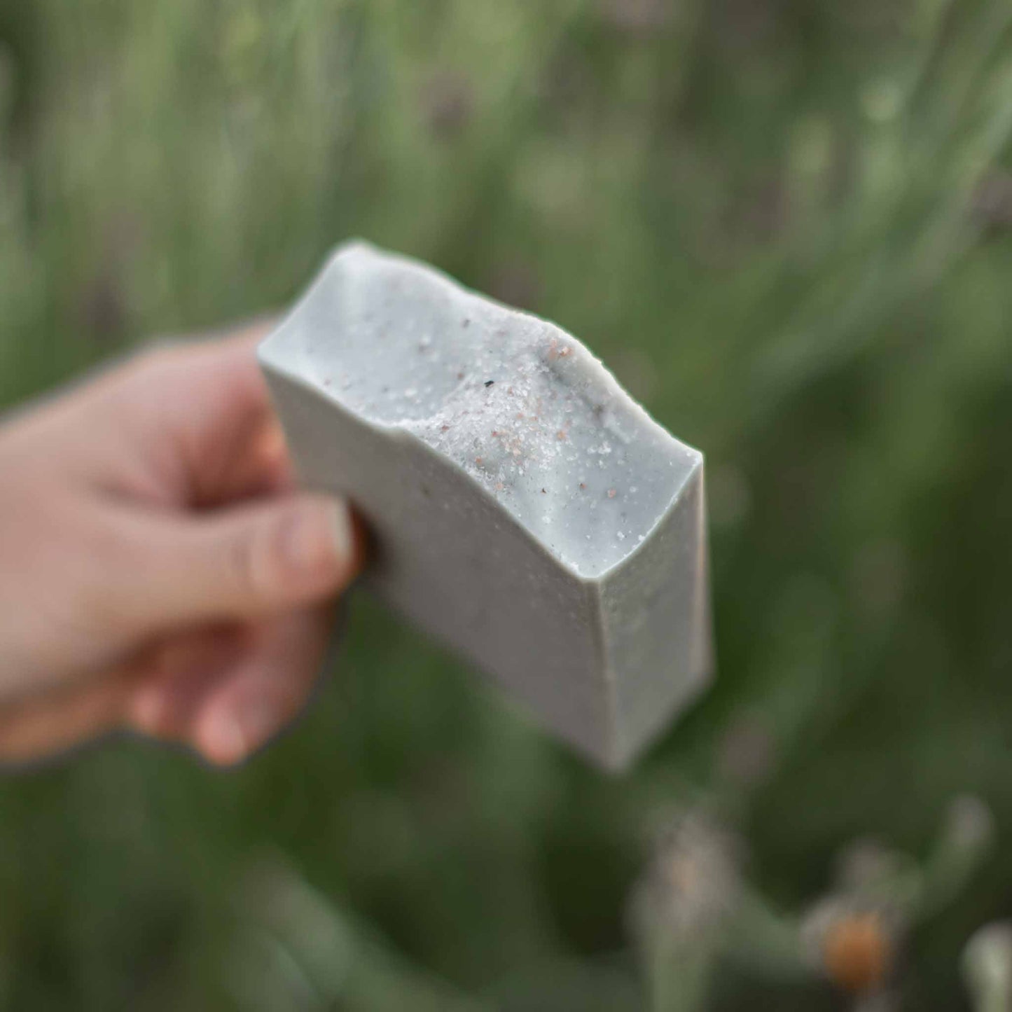Handmade Salt + Sea Bar soap by Pretty Farm Girl with tallow and goat milk, featuring a natural, textured soap bar.
