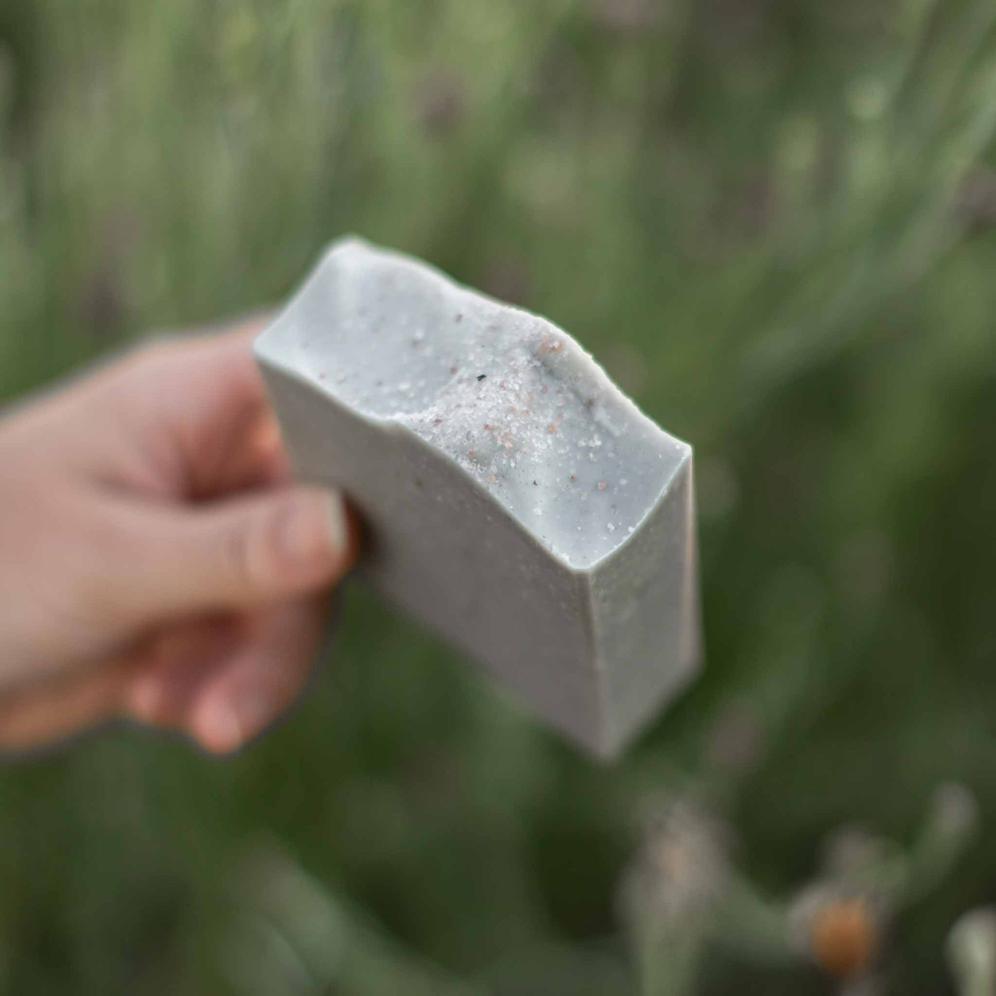 Handmade Salt + Sea Bar soap by Pretty Farm Girl with tallow and goat milk, featuring a natural, textured soap bar.