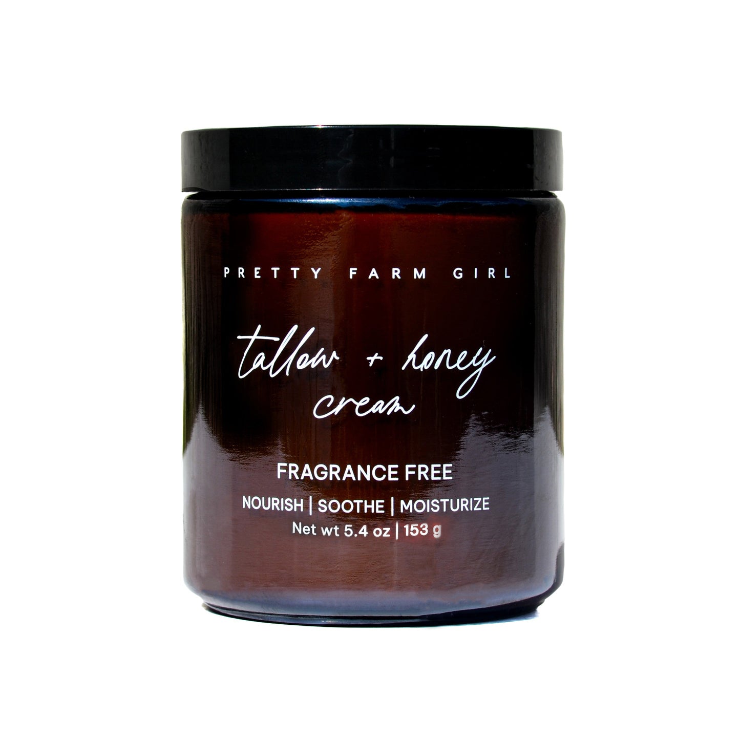 Pretty Farm Girl fragrance-free tallow and honey cream for sensitive skin, shown in a 4oz jar with a natural cream texture.