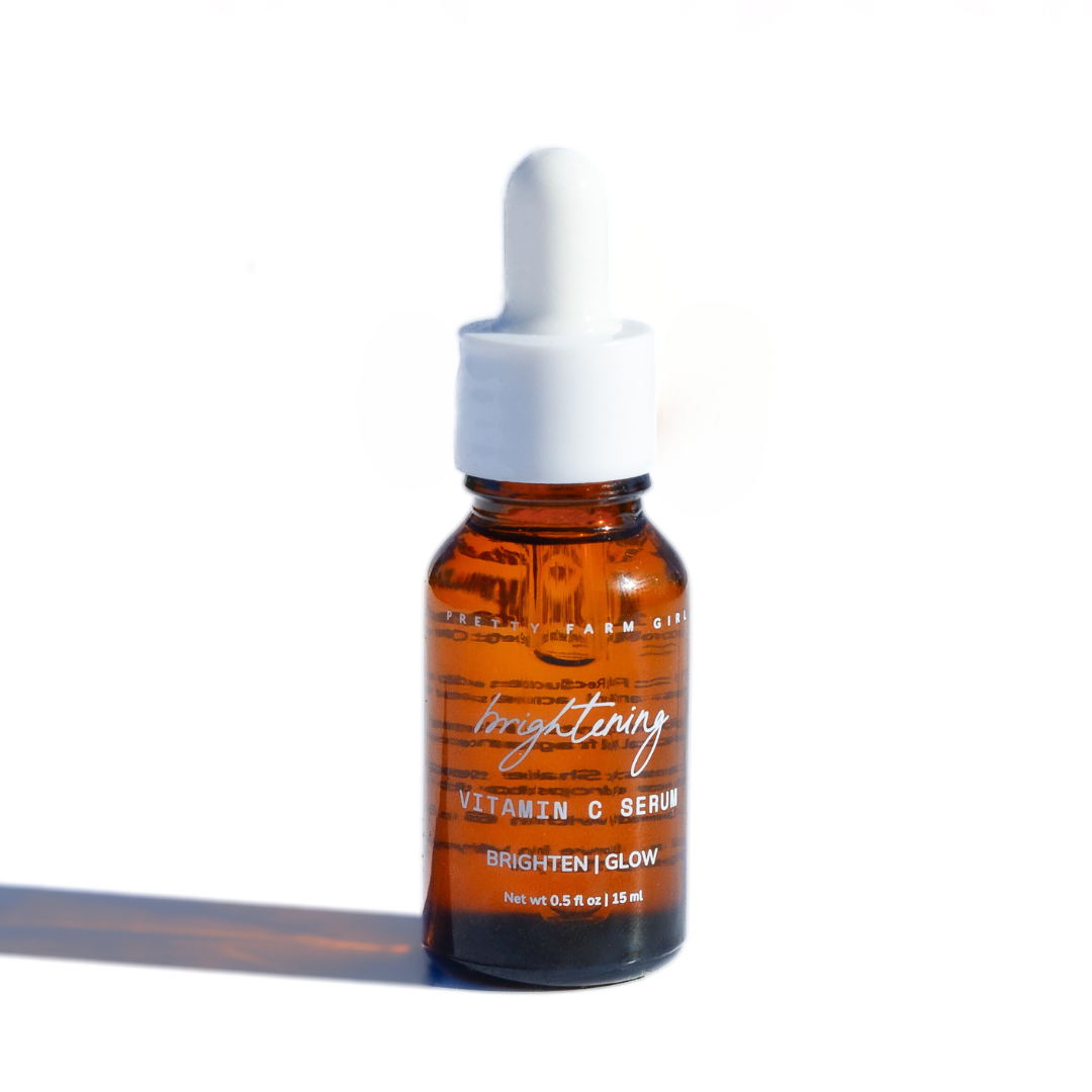 Pretty Farm Girl Brightening Face Serum with Vitamin C, smooth and radiant skin care product for a healthy glow.