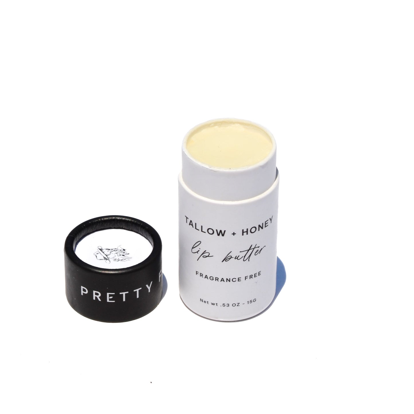Fragrance-free tallow and honey lip butter in eco-friendly travel tube, natural lip balm by Pretty Farm Girl.