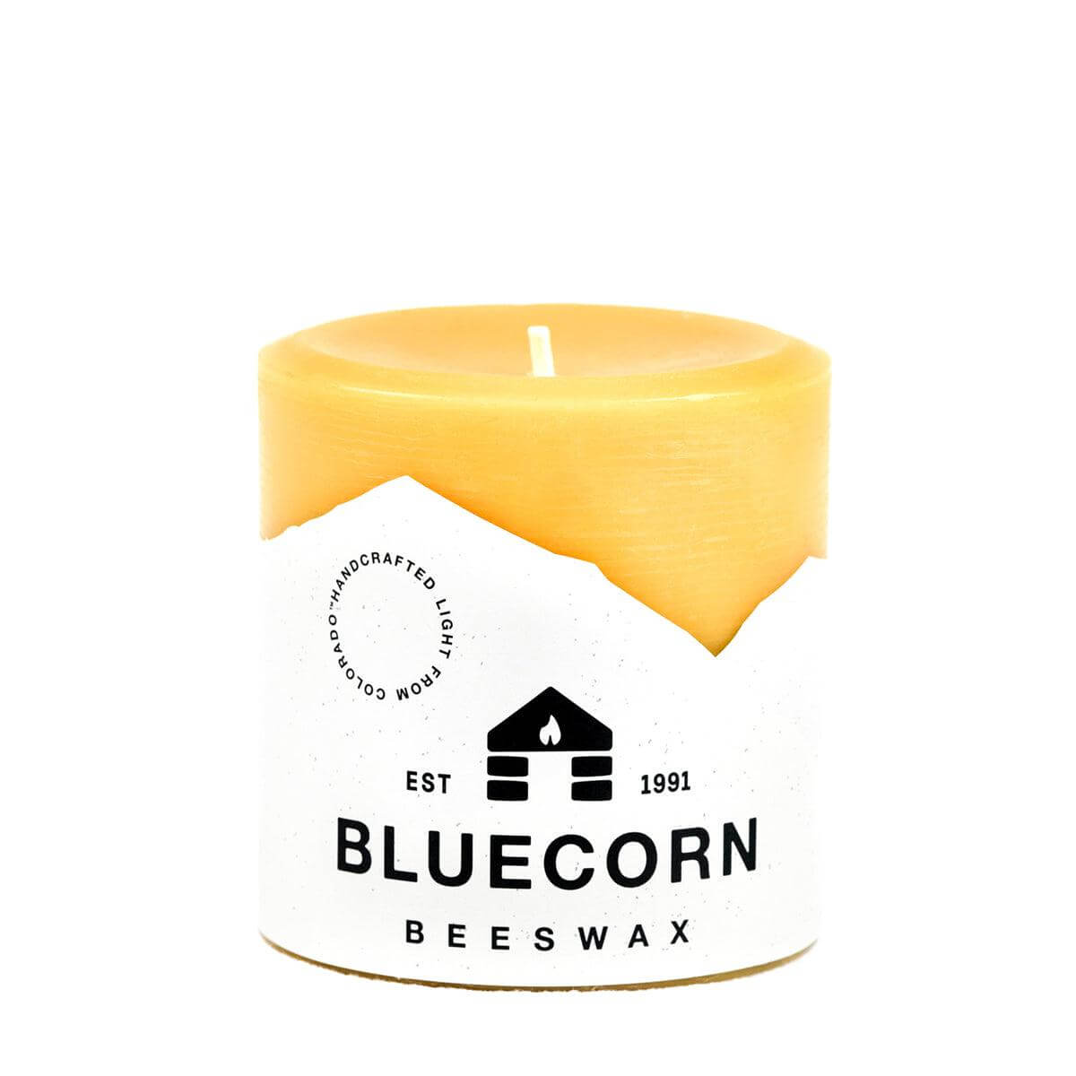 Set of Bluecorn Candles pure beeswax pillar candles with natural, warm-toned wax and simple cylindrical shape.