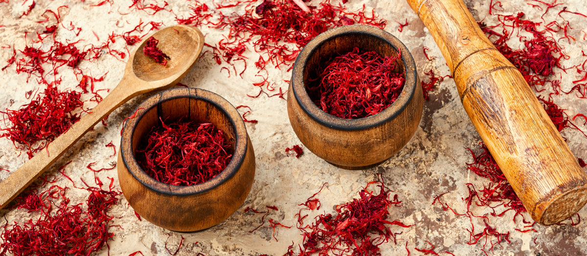 Pure Persian Saffron Threads from Vanilla Bean Kings, Super Negin grade, showcasing vibrant red threads with rich saffron aroma.