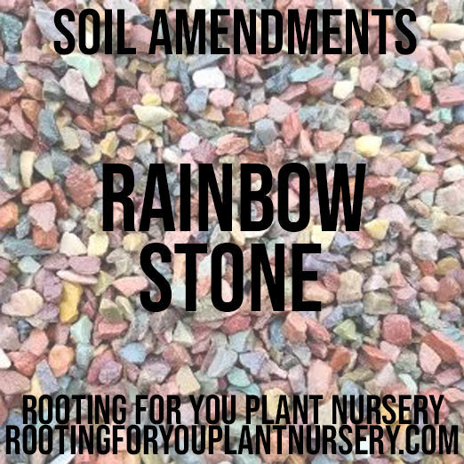 Colorful rainbow stone rock soil amendment with vibrant rainbow hues and textured stones, ideal for enhancing garden soil.