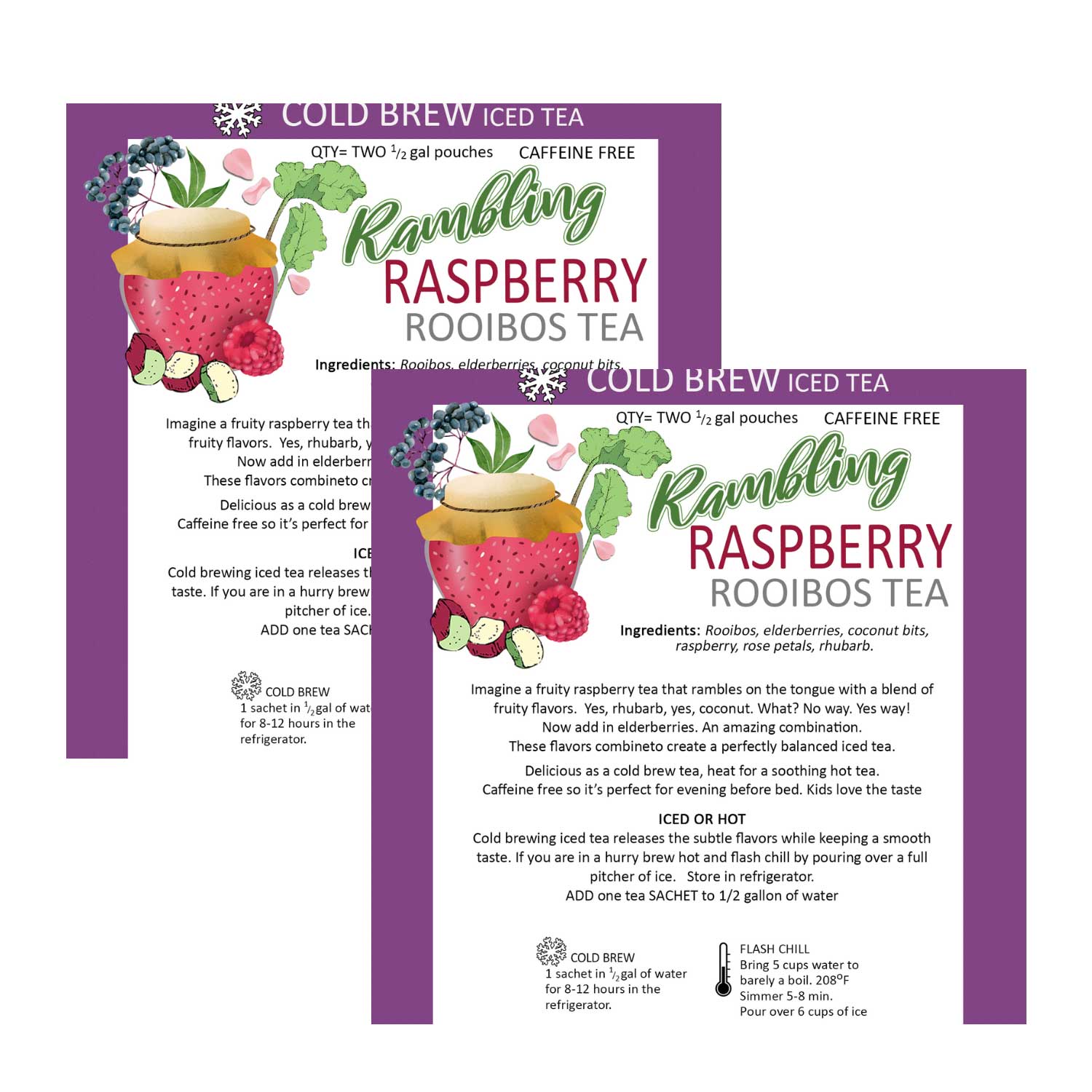 Two half-gallon bags of Rambling Raspberry Decaffeinated Tea from BuyNebraska.com, shown in the beverage multipacks image.