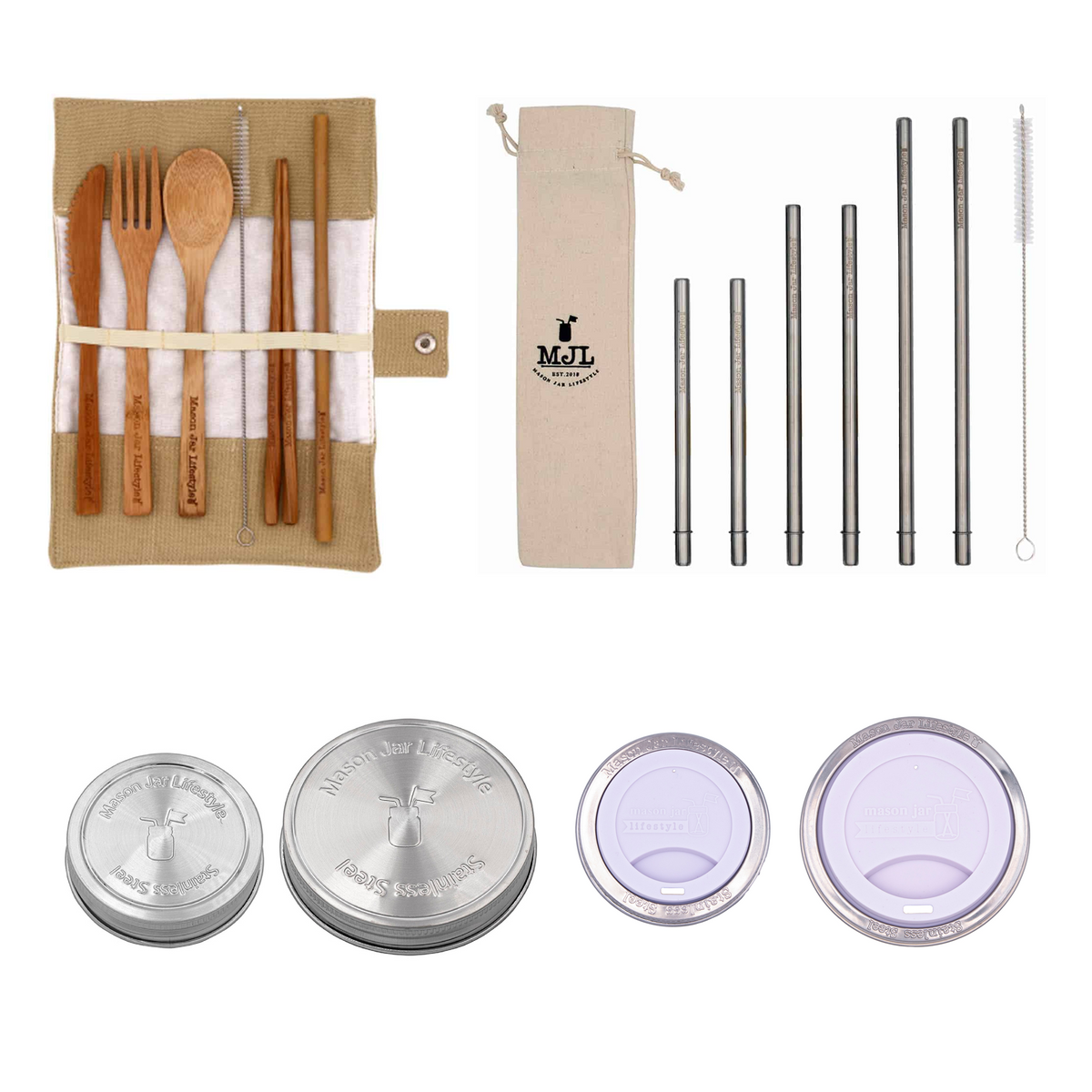 Zero waste starter kit for Mason jars by Mason Jar Lifestyle, includes eco-friendly accessories for sustainable jar use.