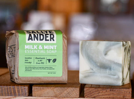 Milk and Mint Swirls Soap by Red Apple Farm, 5 oz., with creamy milk and refreshing mint swirls in a decorative bar