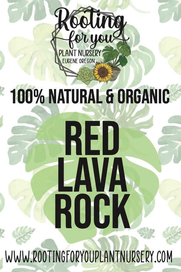 Red lava rock soil amendment from Rooting For You Plant Nursery, showing textured volcanic rock for soil improvement.