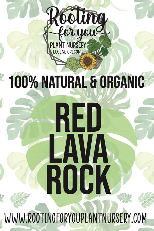 Red lava rock soil amendment from Rooting For You Plant Nursery, showing textured volcanic rock for soil improvement.