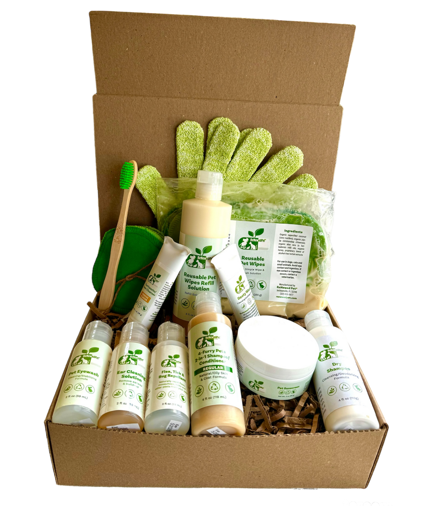ReNewedPet 4-Furry Friends Ultimate Grooming Kit with brushes and tools for cats and small pets, sample size, 16.99 oz.