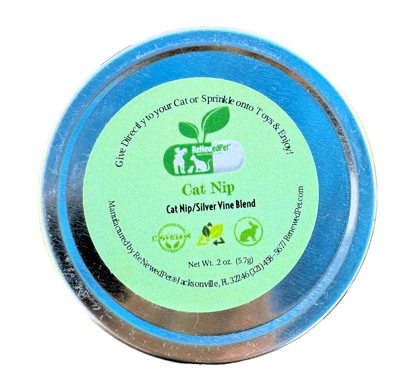 Organic catnip and silver vine mix for cats, in a fun, small 0.2 oz to 0.75 oz package by ReNewedPet.